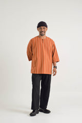 Palong Classic Fit Quarter Sleeves Top - Stripe Burnt Orange