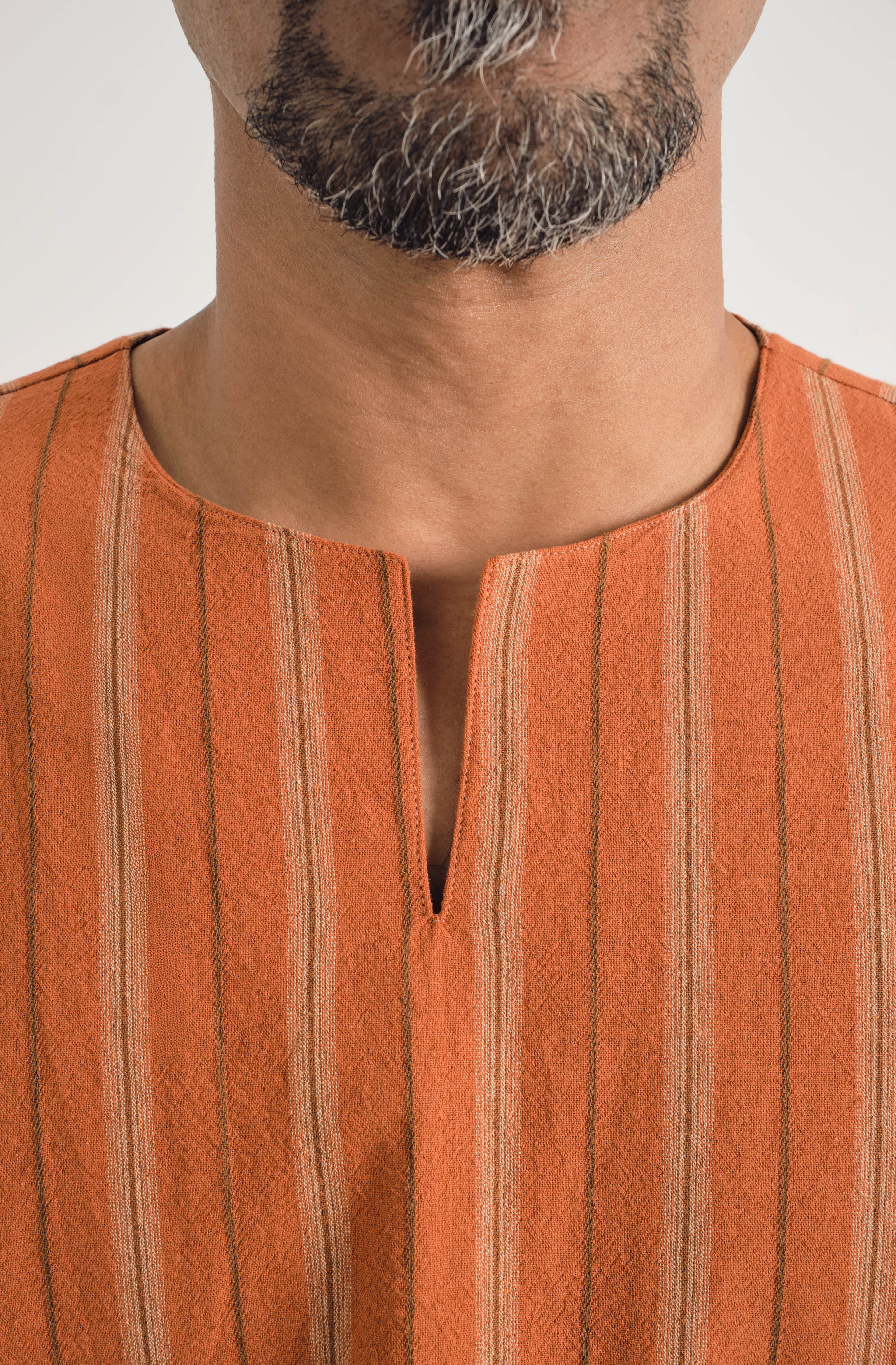 Palong Classic Fit Quarter Sleeves Top - Stripe Burnt Orange