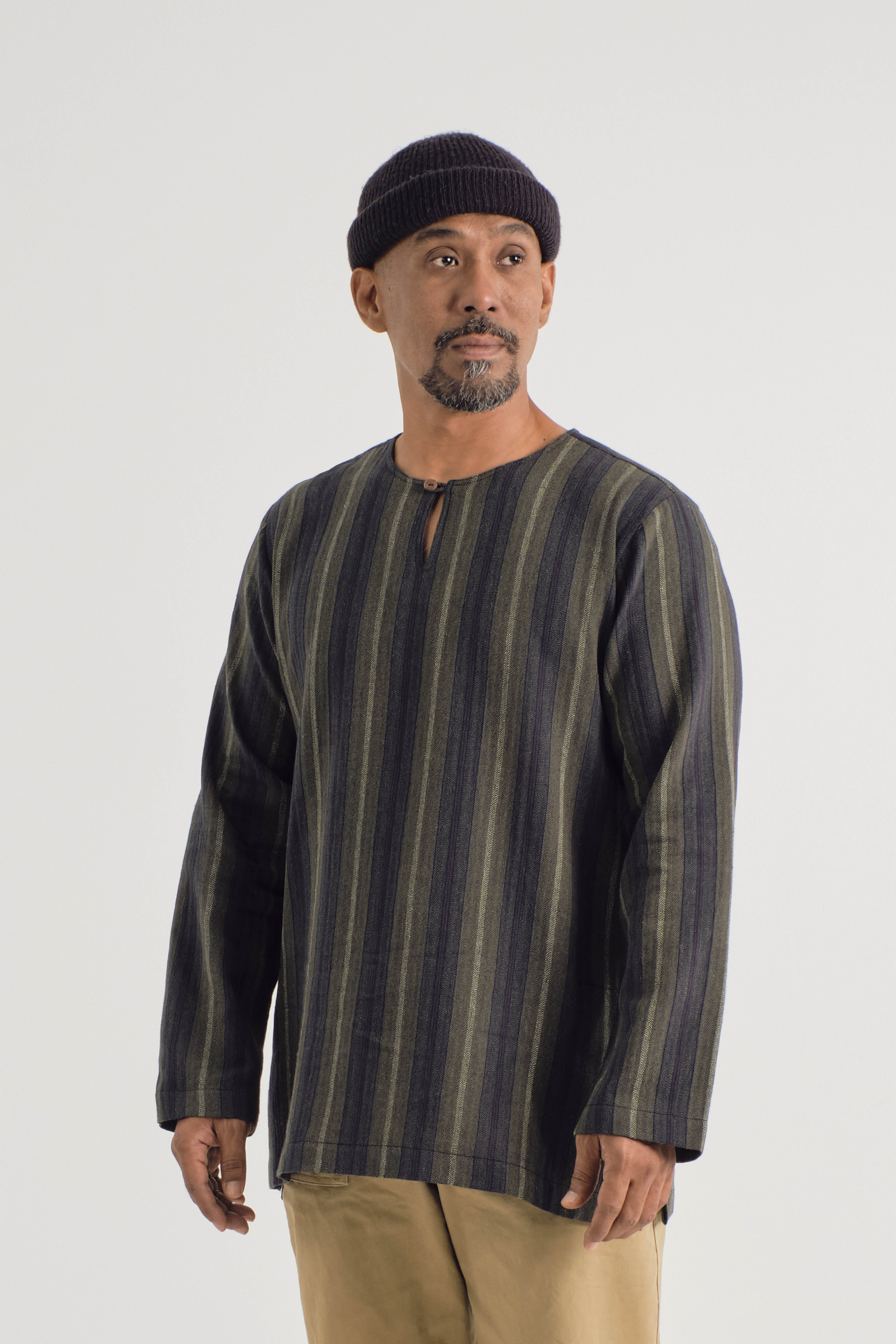 Mansoor Back Yoke Top - Stripe Forest Green