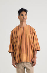 Palong Classic Fit Quarter Sleeves Top - Stripe Honey Brown