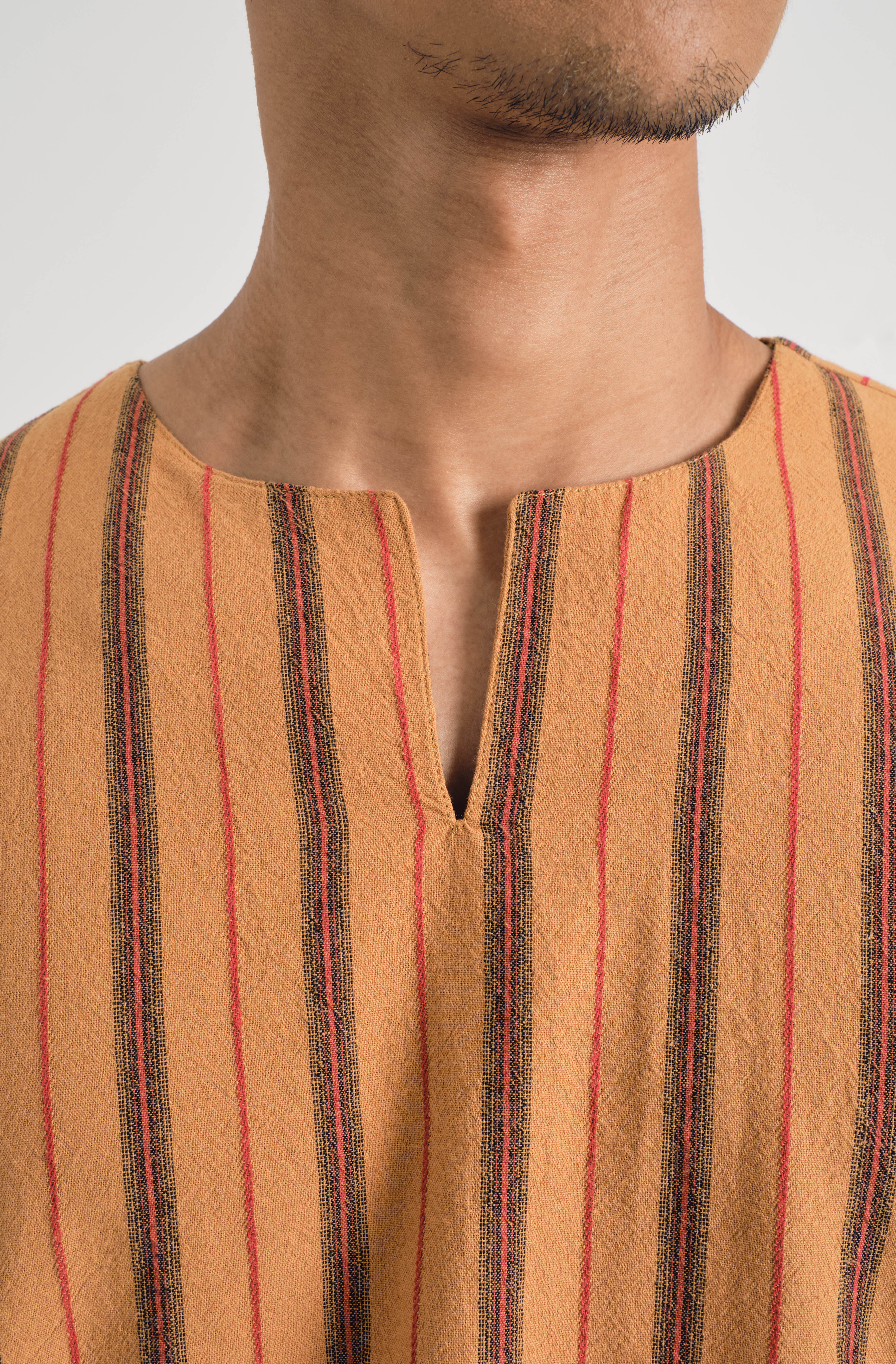 Palong Classic Fit Quarter Sleeves Top - Stripe Honey Brown