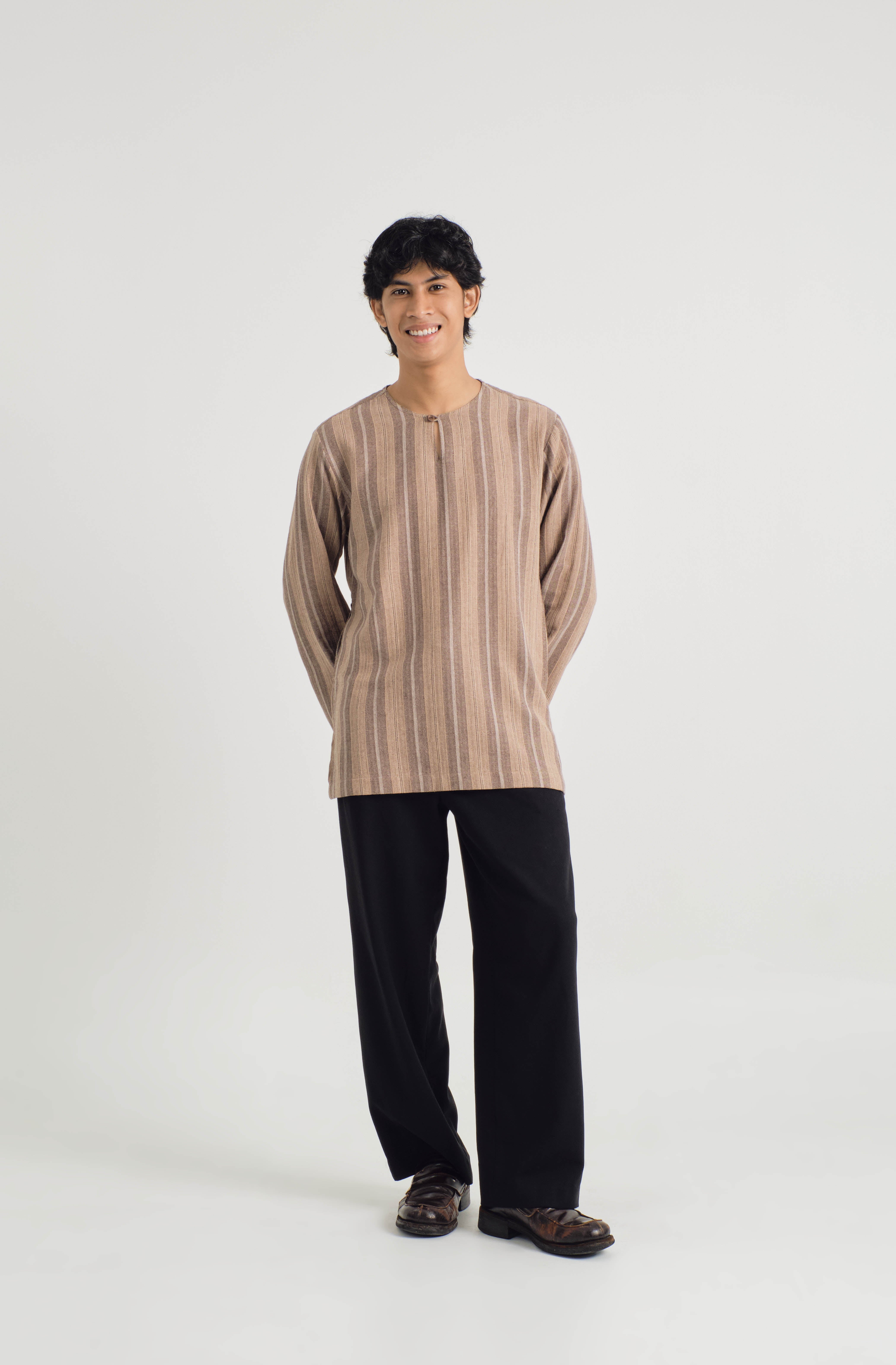 Mansoor Back Yoke Top - Stripe Khaki Brown