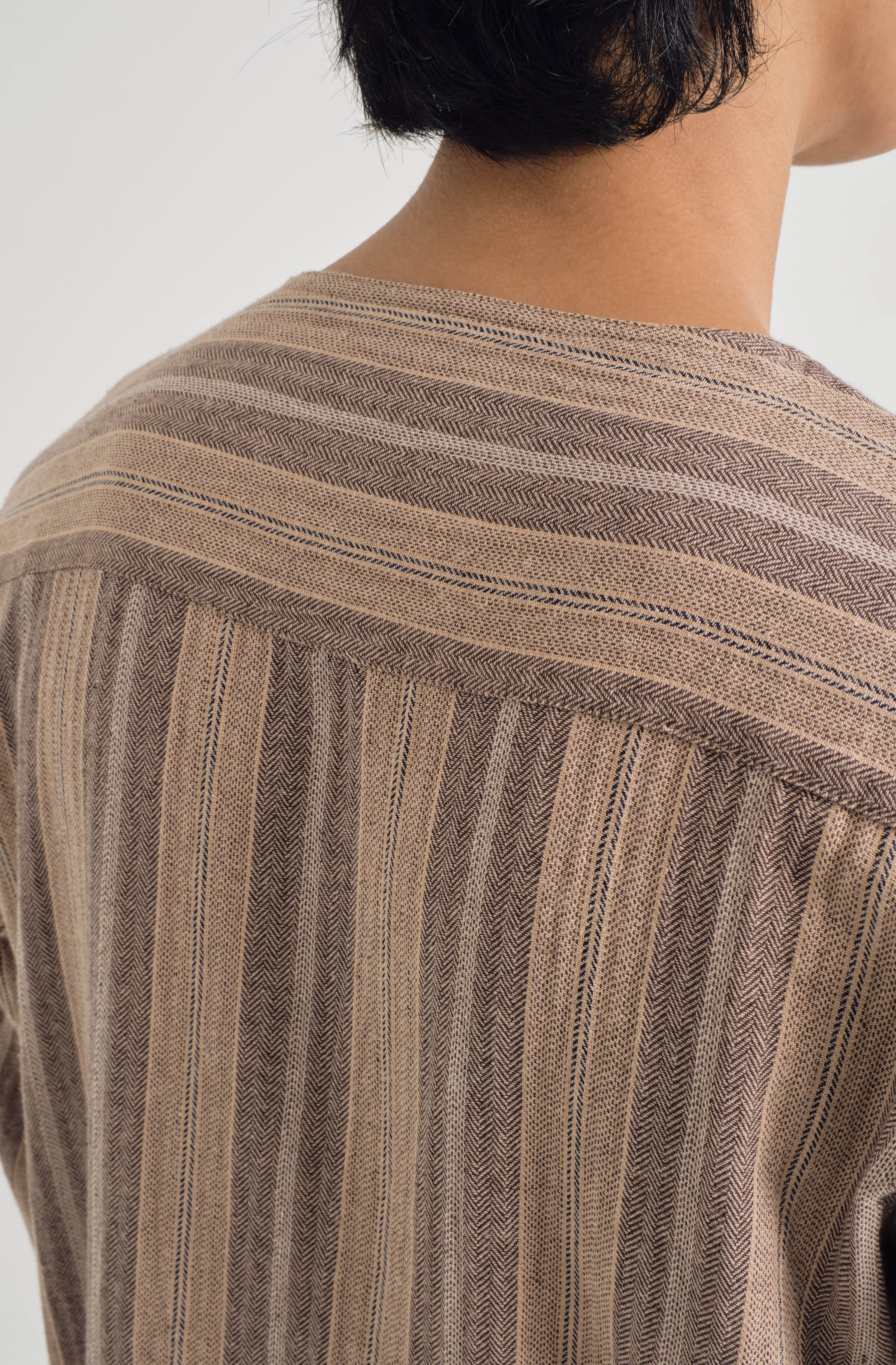 Mansoor Back Yoke Top - Stripe Khaki Brown