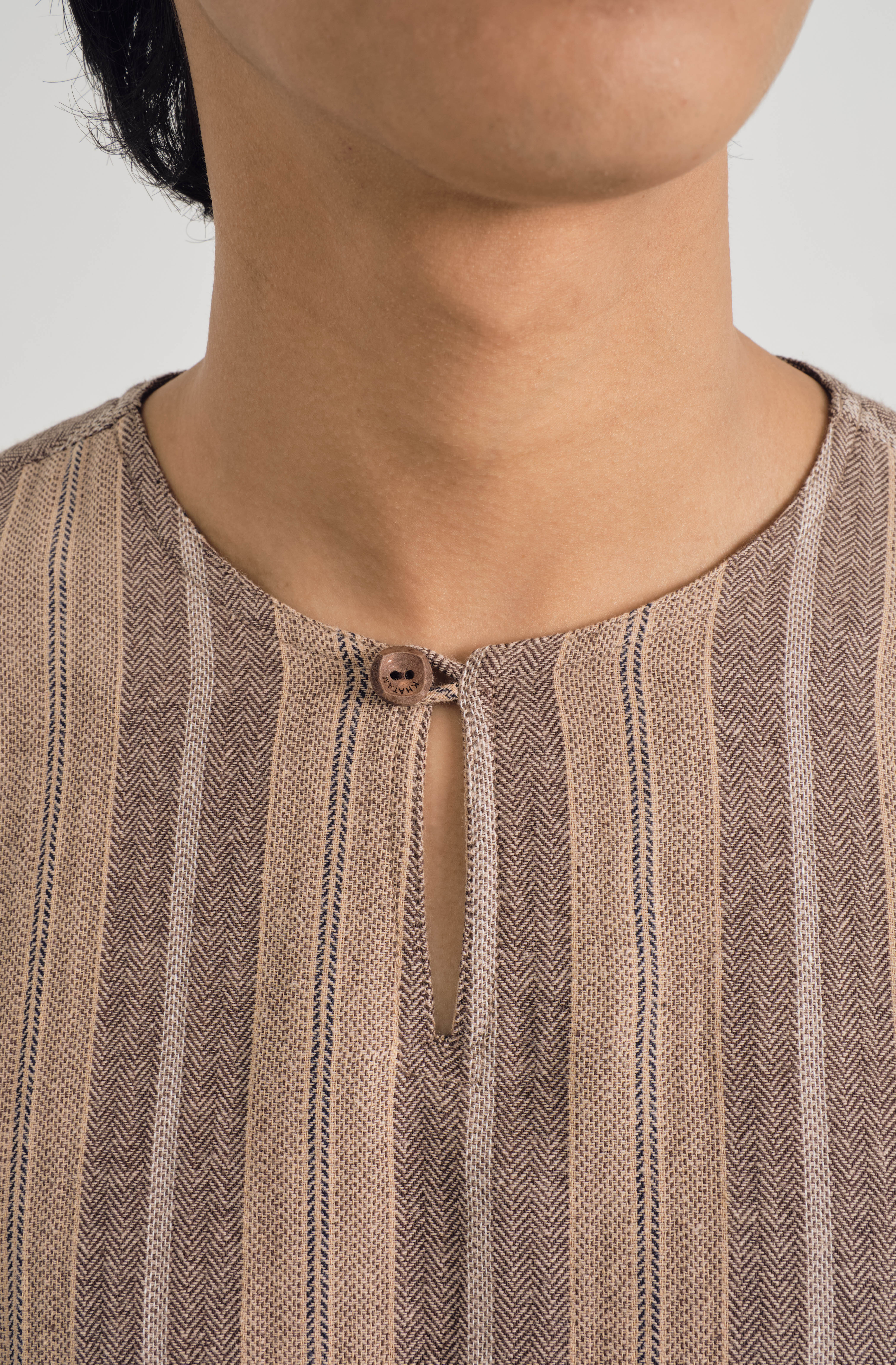 Mansoor Back Yoke Top - Stripe Khaki Brown