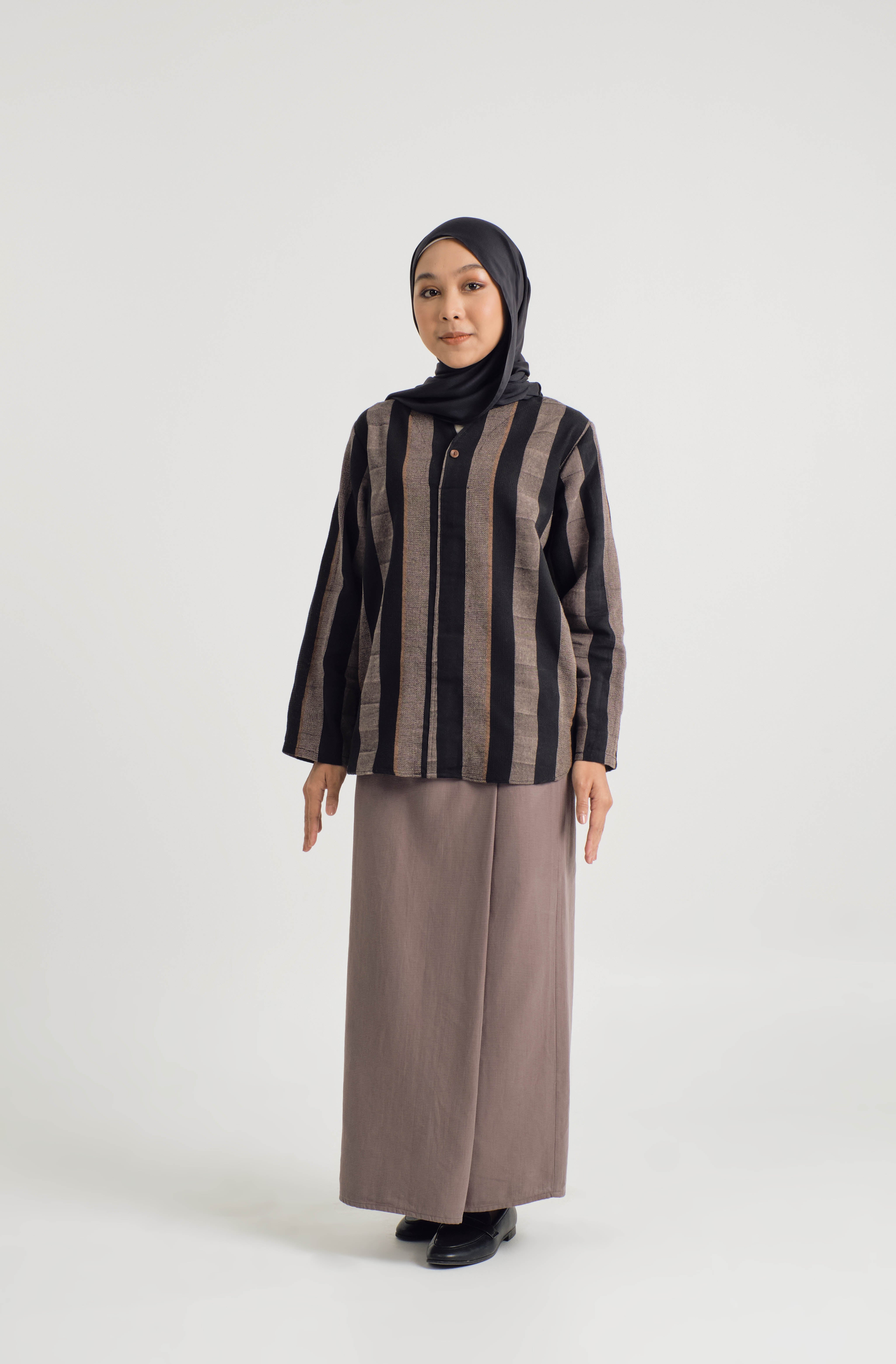 Mansoor Baju Kurung - Stripe Taupe Grey