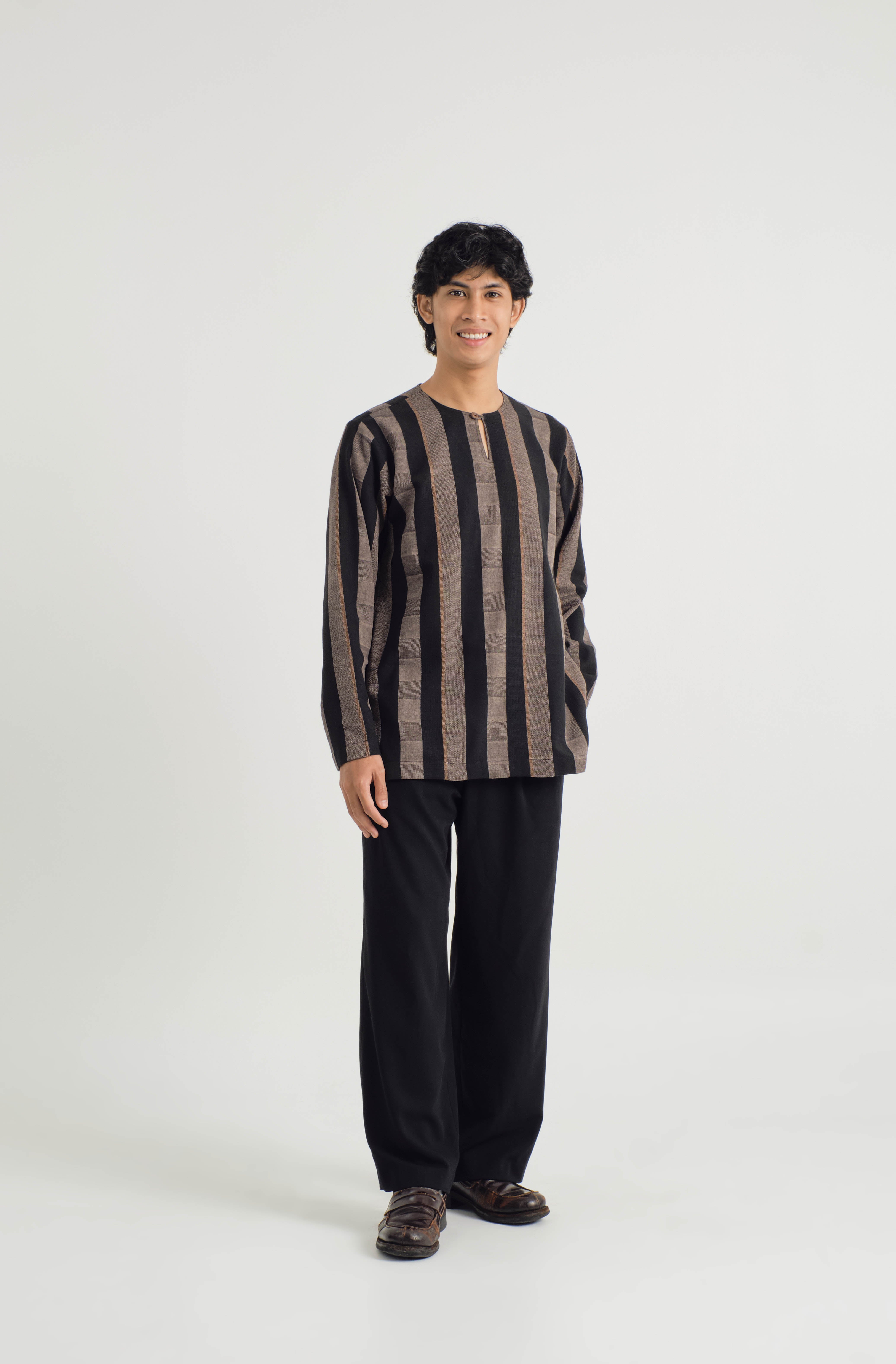 Mansoor Top - Stripe Taupe Grey