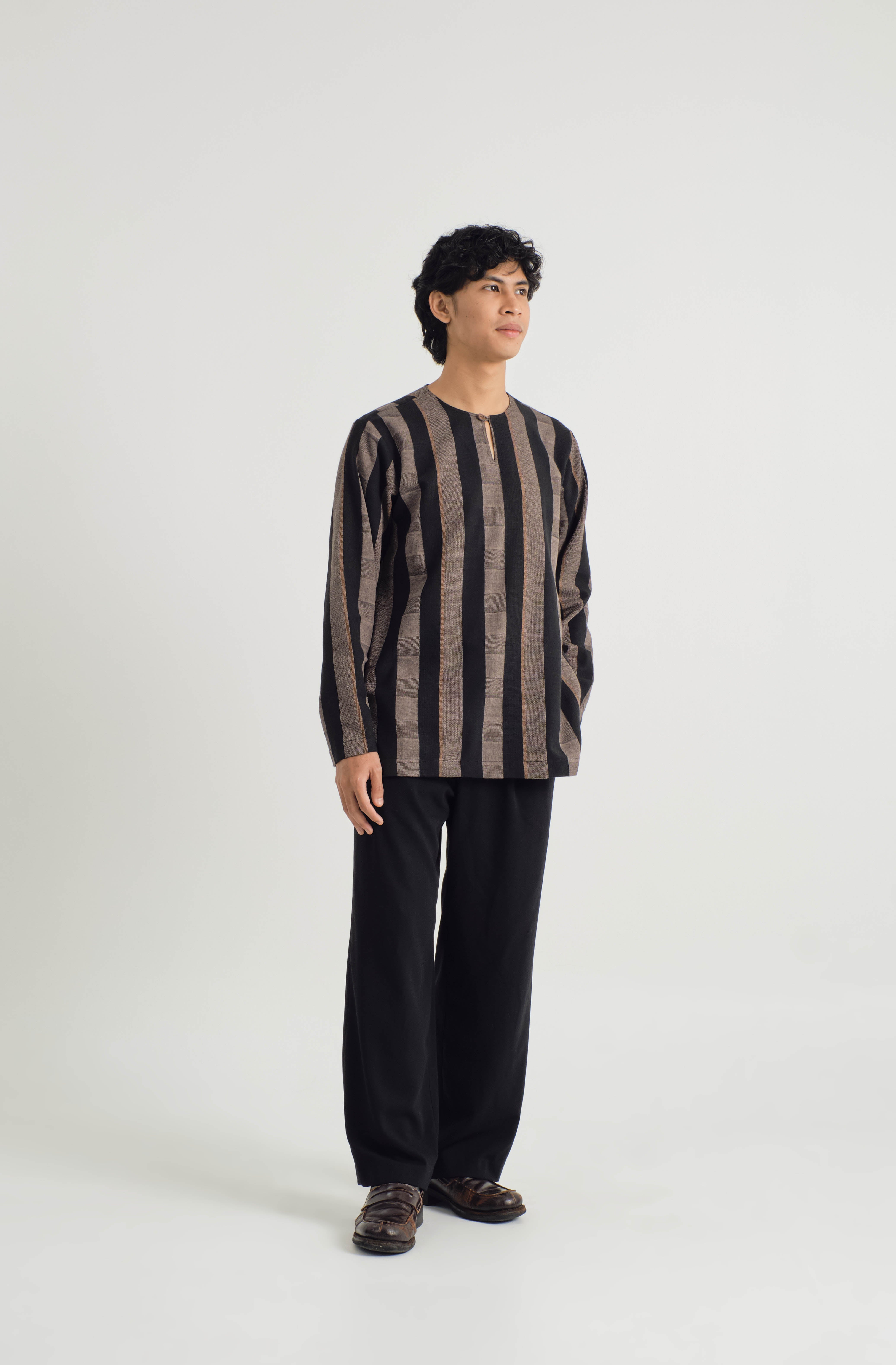 Mansoor Top - Stripe Taupe Grey