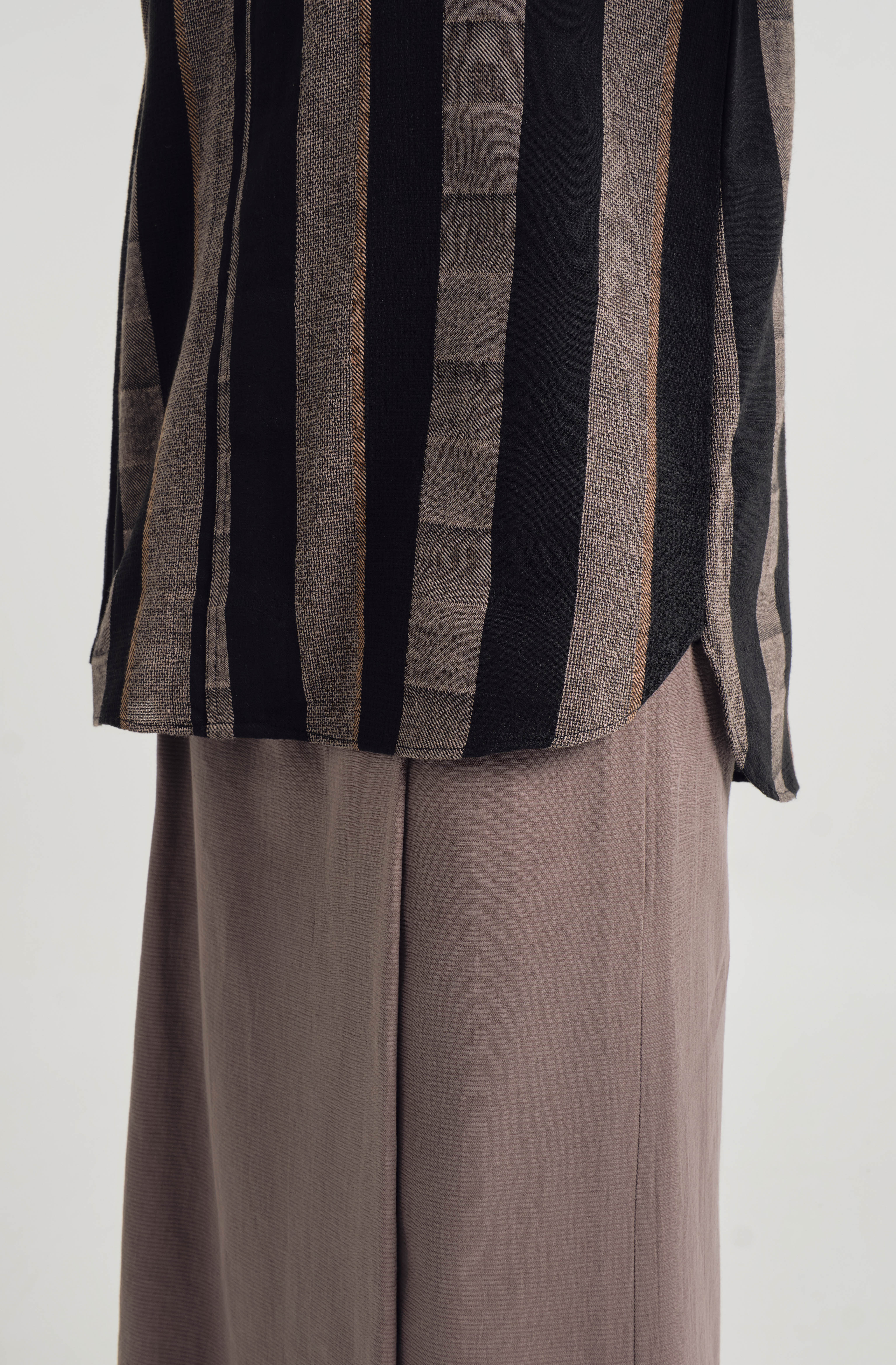 Mansoor Baju Kurung - Stripe Taupe Grey