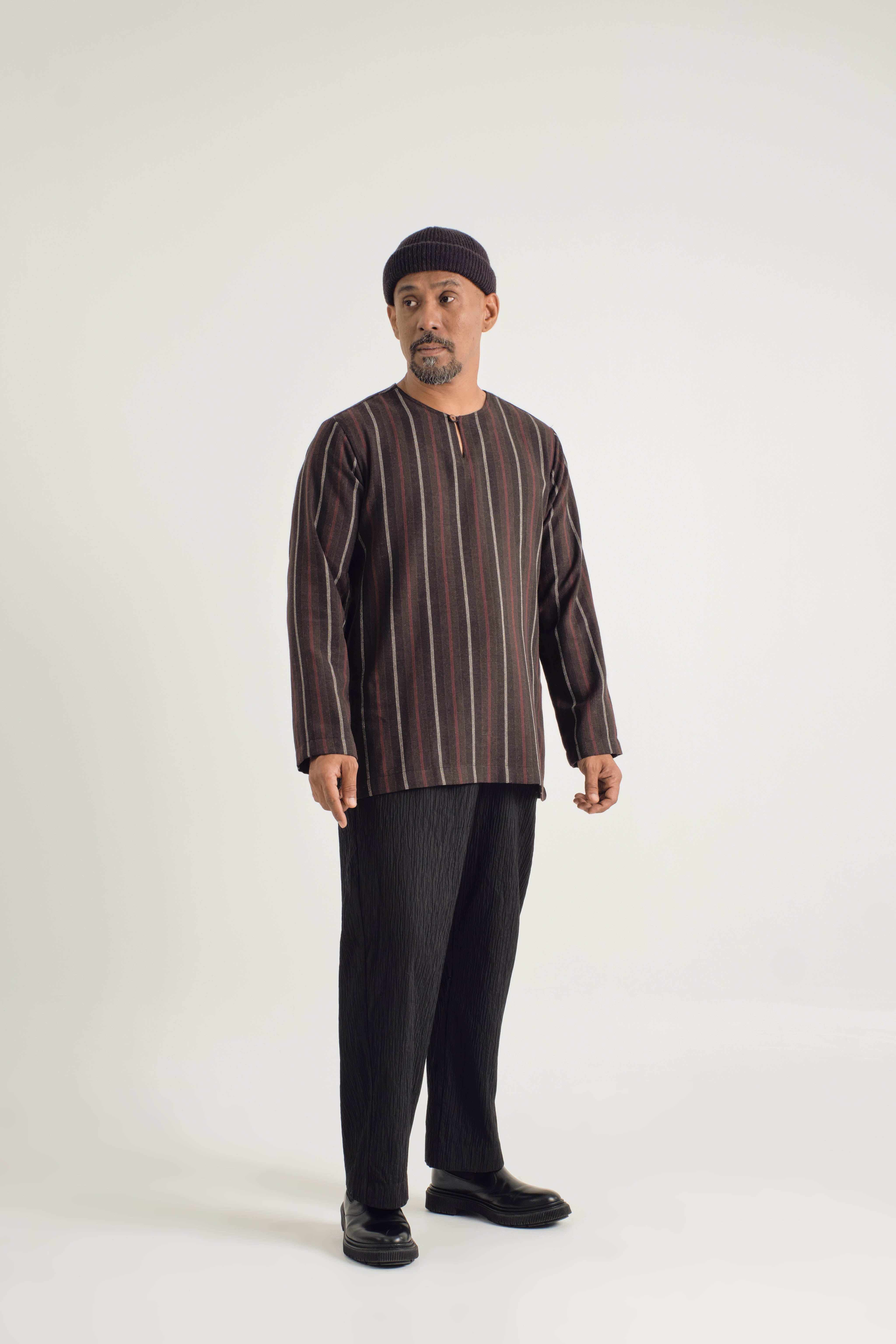 Mansoor Back Yoke Top - Stripe Umber Brown