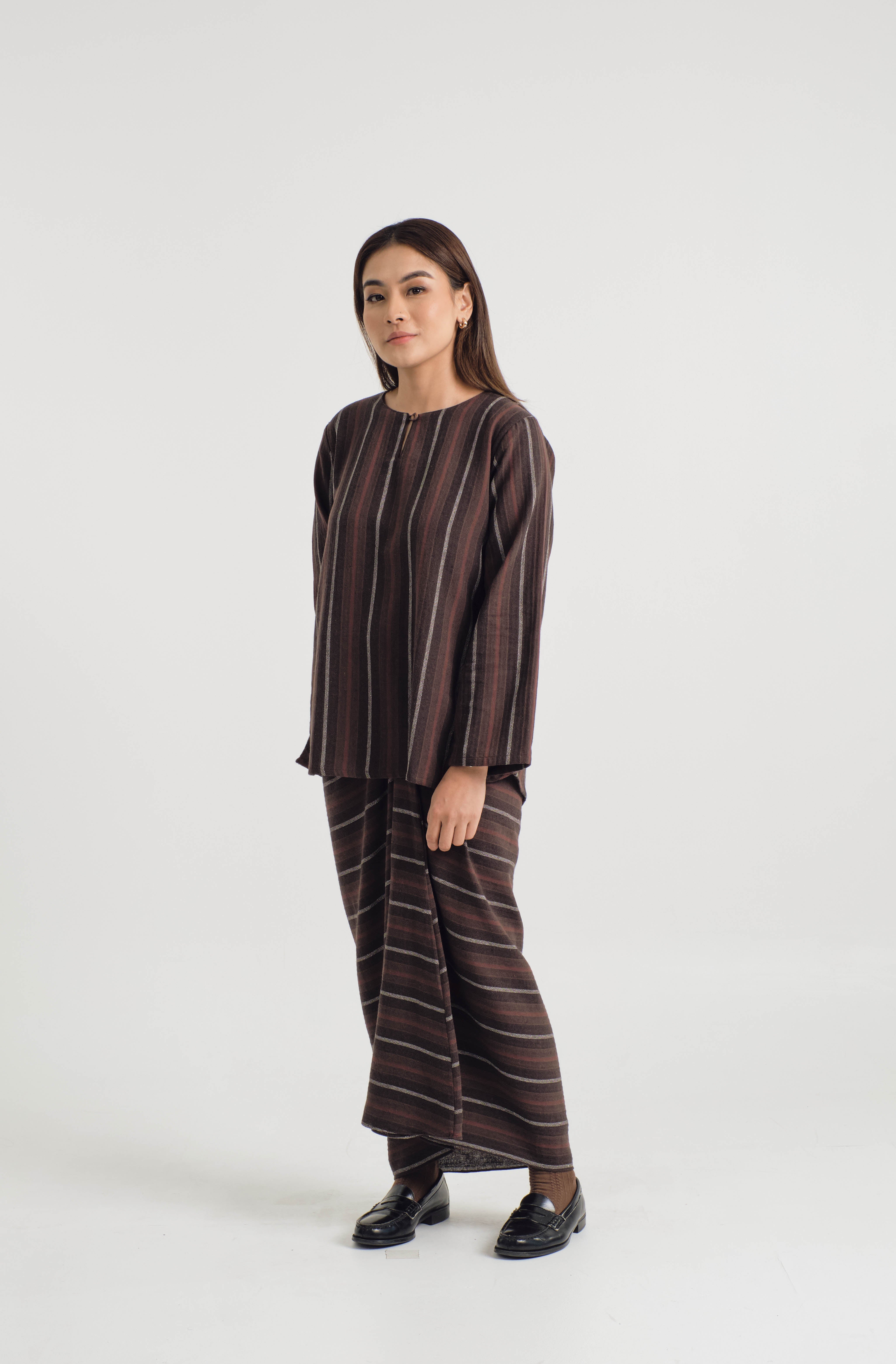 Mansoor Baju Kurung Pendek - Stripe Umber Brown