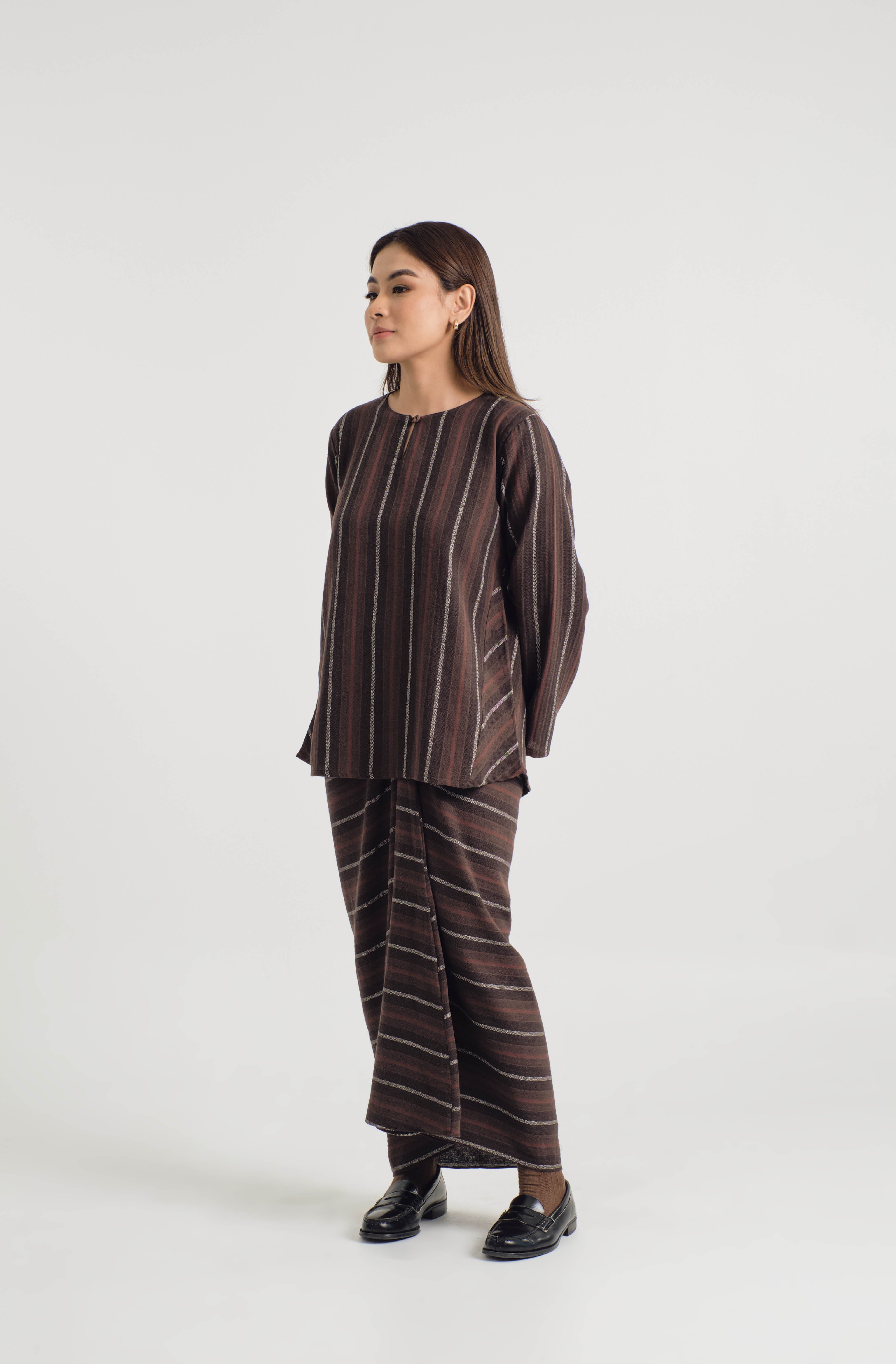 Mansoor Baju Kurung Pendek - Stripe Umber Brown