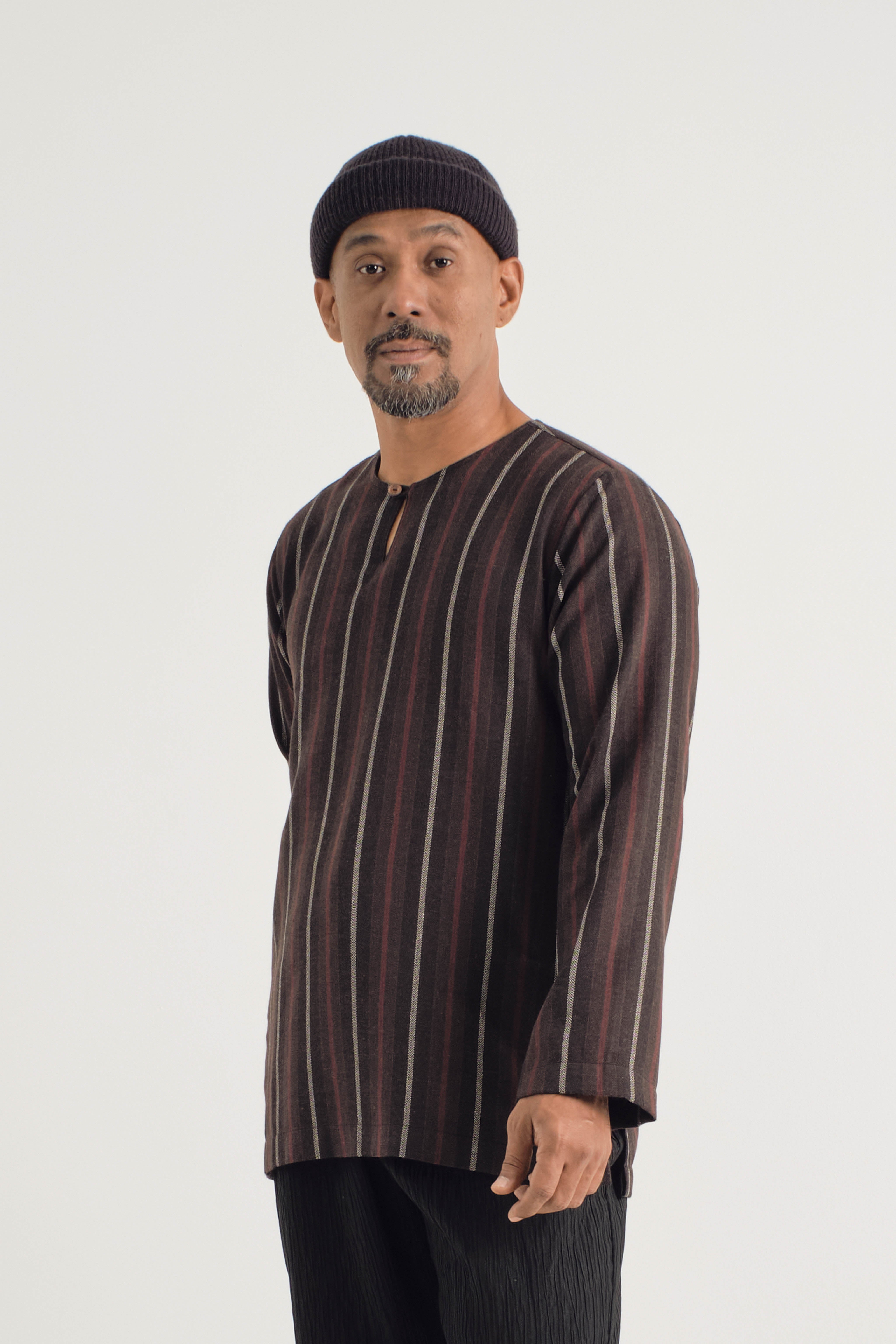 Mansoor Back Yoke Top - Stripe Umber Brown