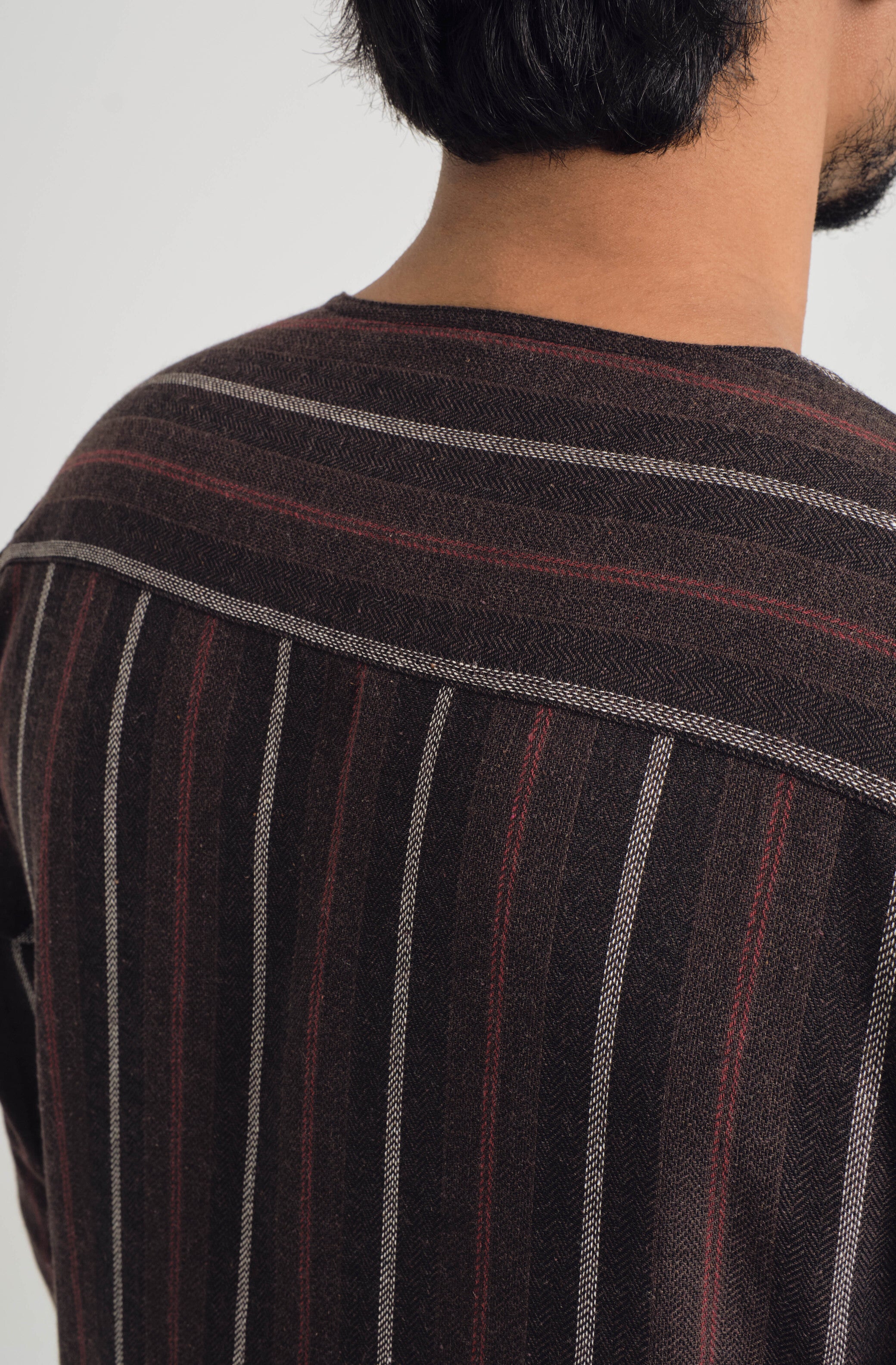 Mansoor Back Yoke Top - Stripe Umber Brown