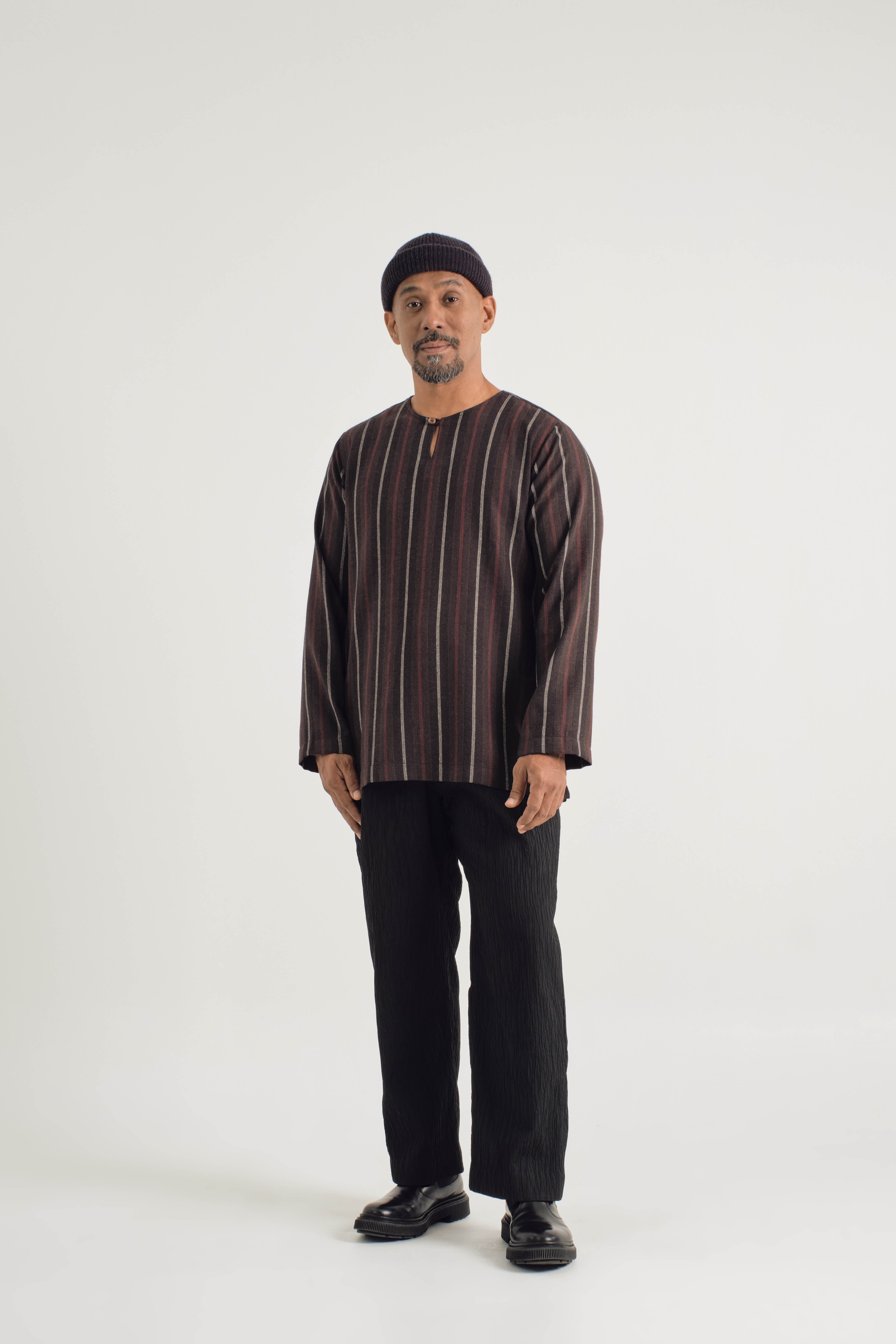 Mansoor Back Yoke Top - Stripe Umber Brown