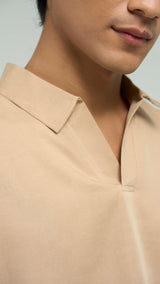 Tasor Loose Fit Open Collar Top - Brown