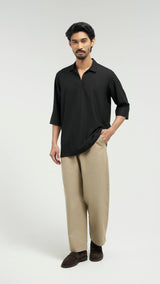 Tasor Modern Fit Collared Quarter Sleeve Top - Black