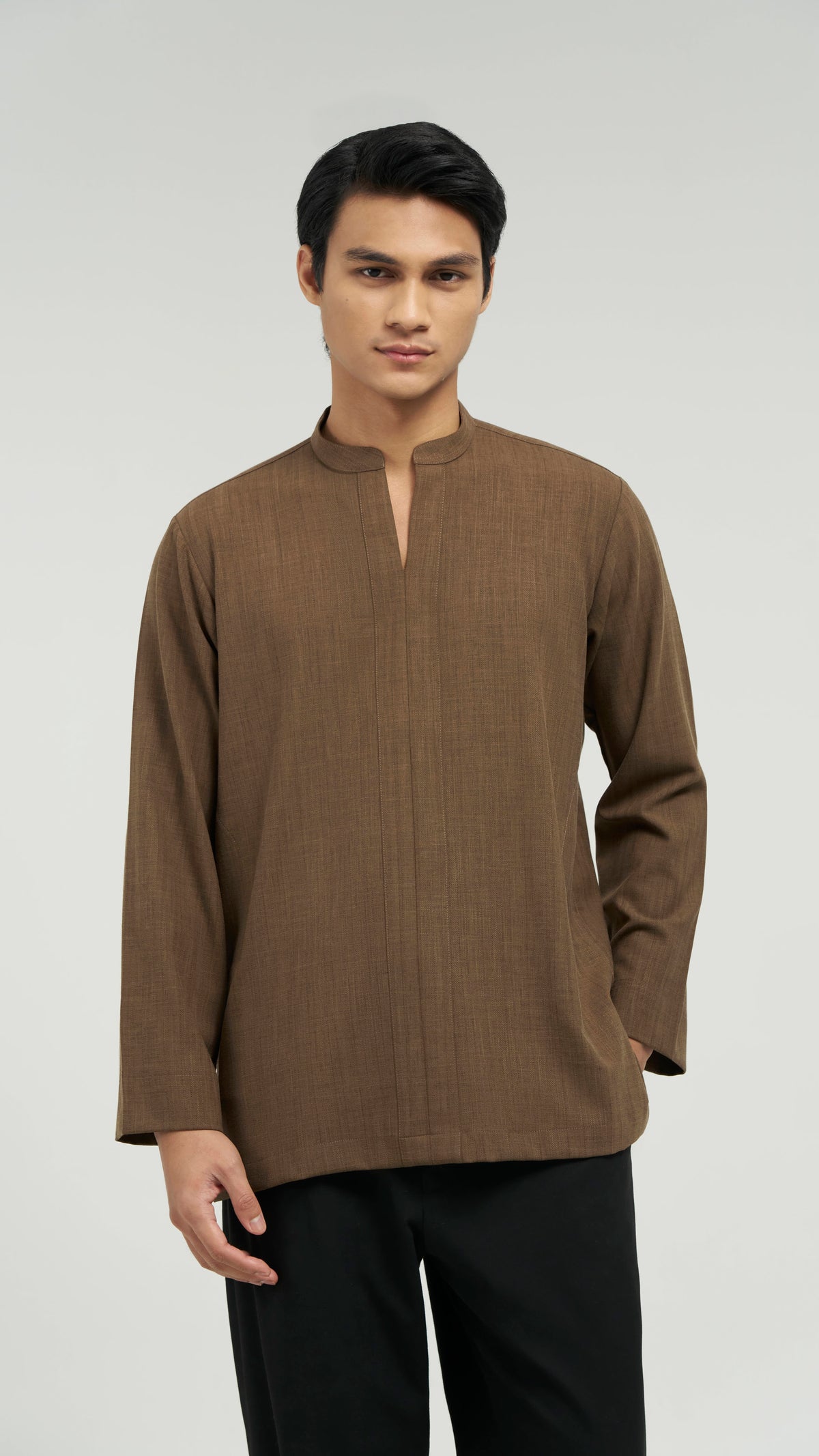 Tasor Modern Fit Collared Top - Dark Brown