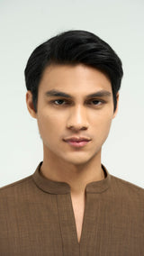 Tasor Modern Fit Collared Top - Dark Brown