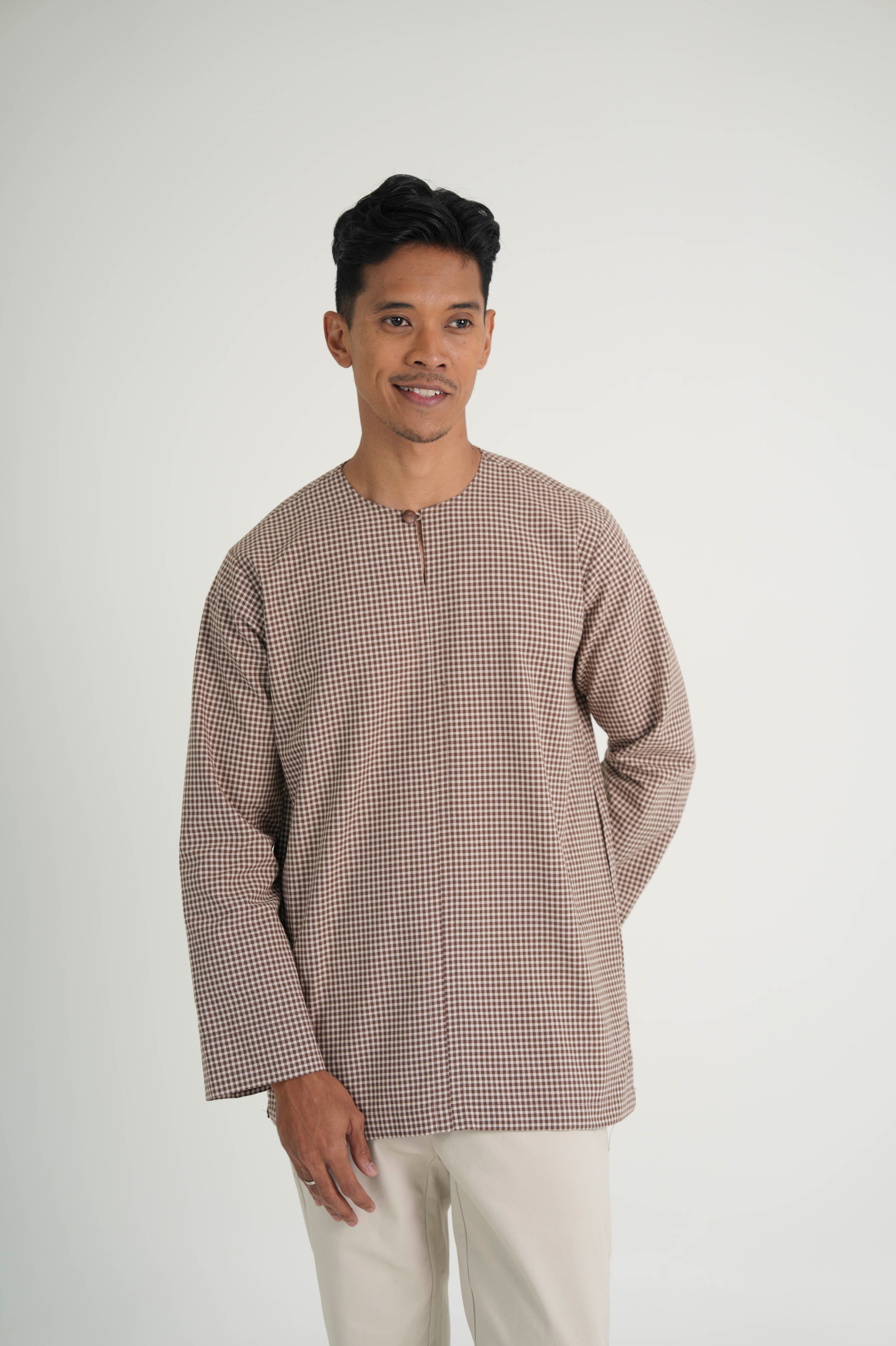 Jalenan Modern Fit Top  - Plaid Brown