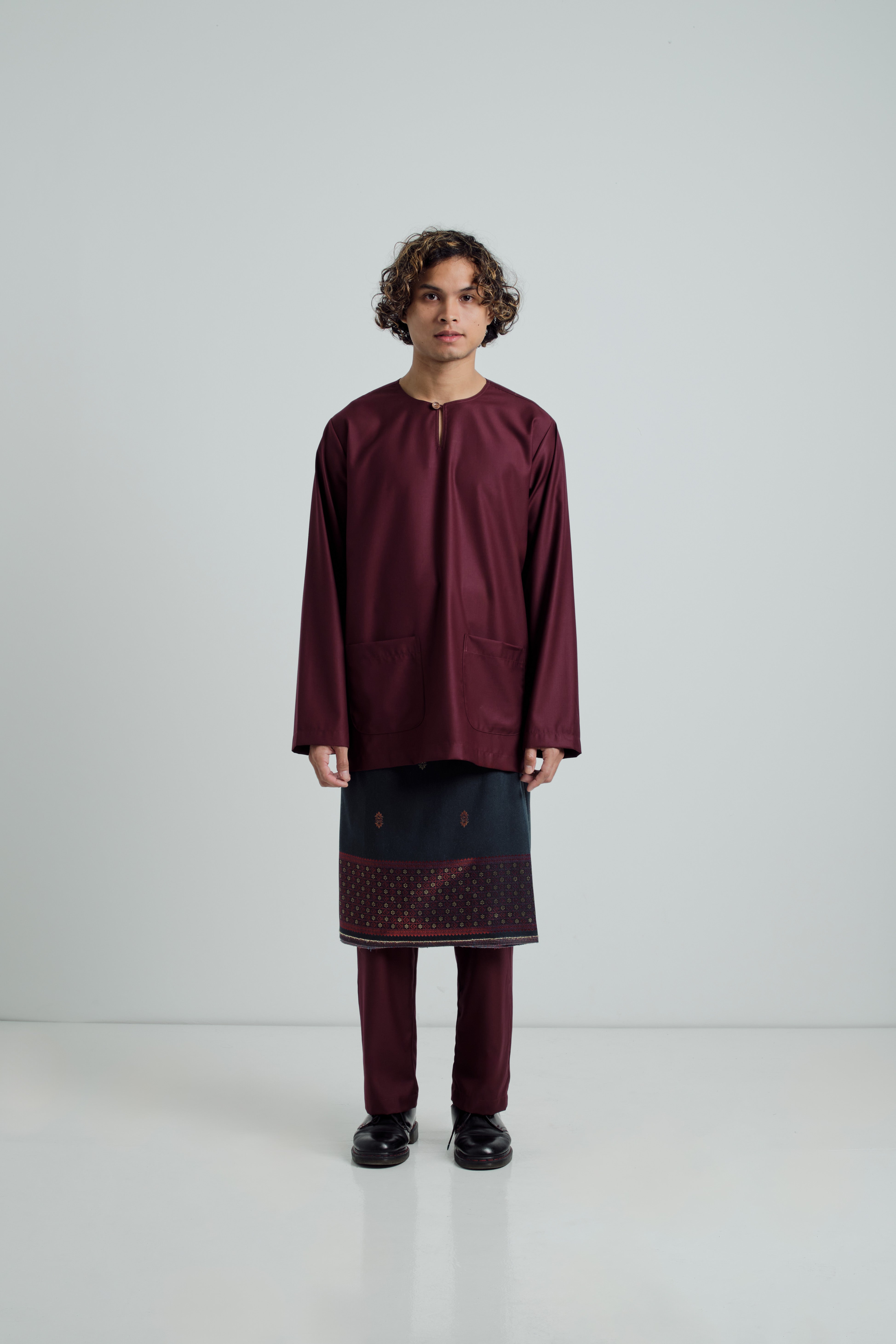 Patawali Modern Fit Baju Melayu Teluk Belanga - Dark Maroon