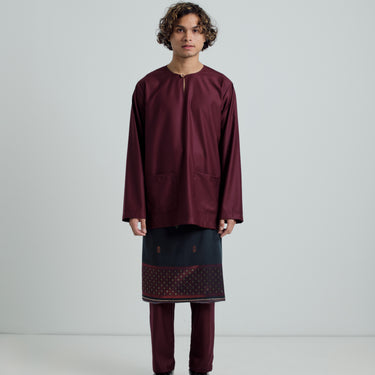 Patawali Modern Fit Baju Melayu Teluk Belanga - Dark Maroon