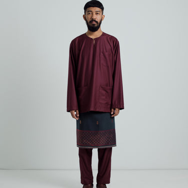 Patawali Classic Fit Baju Melayu Teluk Belanga - Dark Maroon