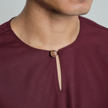 Patawali Modern Fit Baju Melayu Teluk Belanga - Dark Maroon