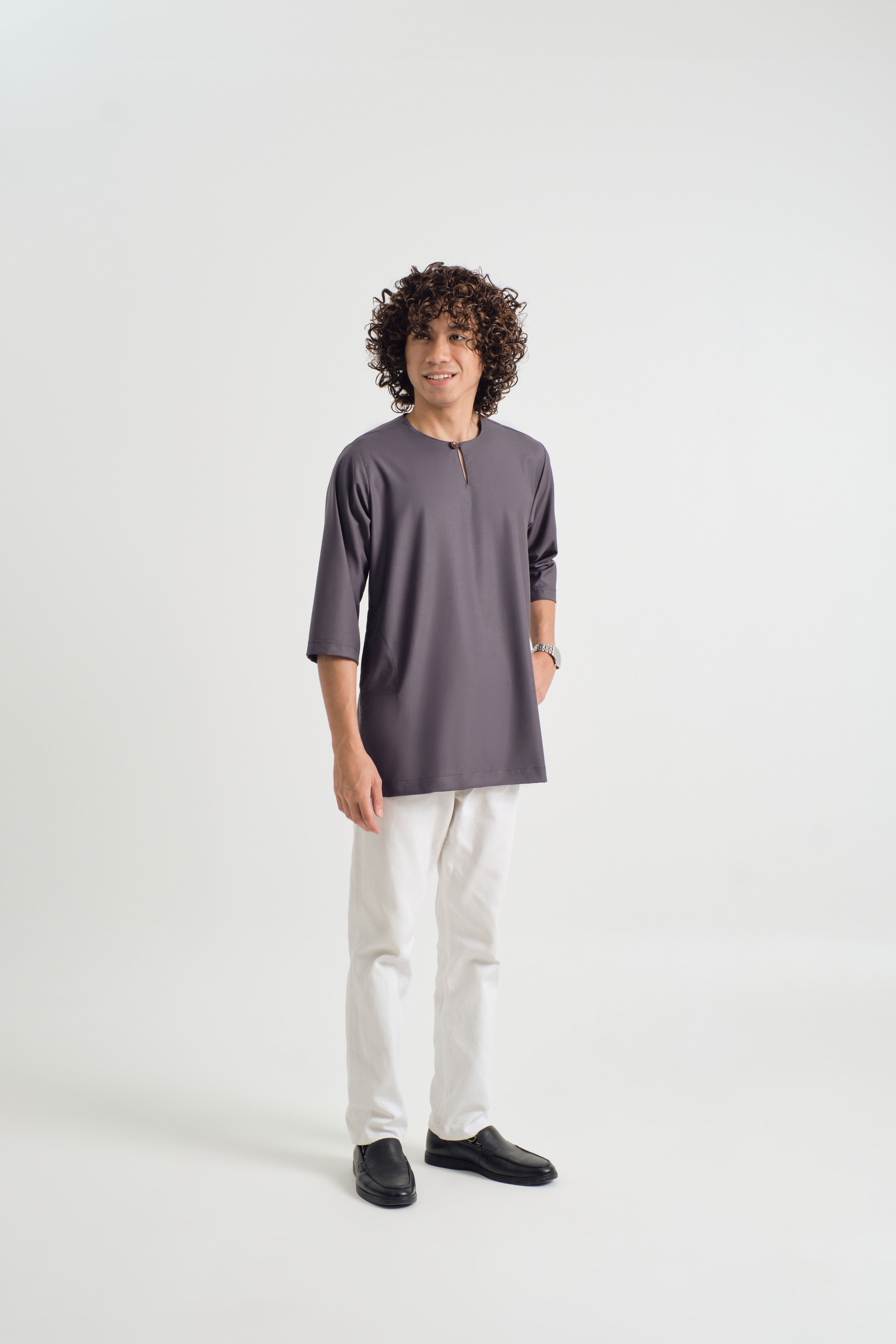 Patawali Three Quarter Sleeve Top - Lead Grey