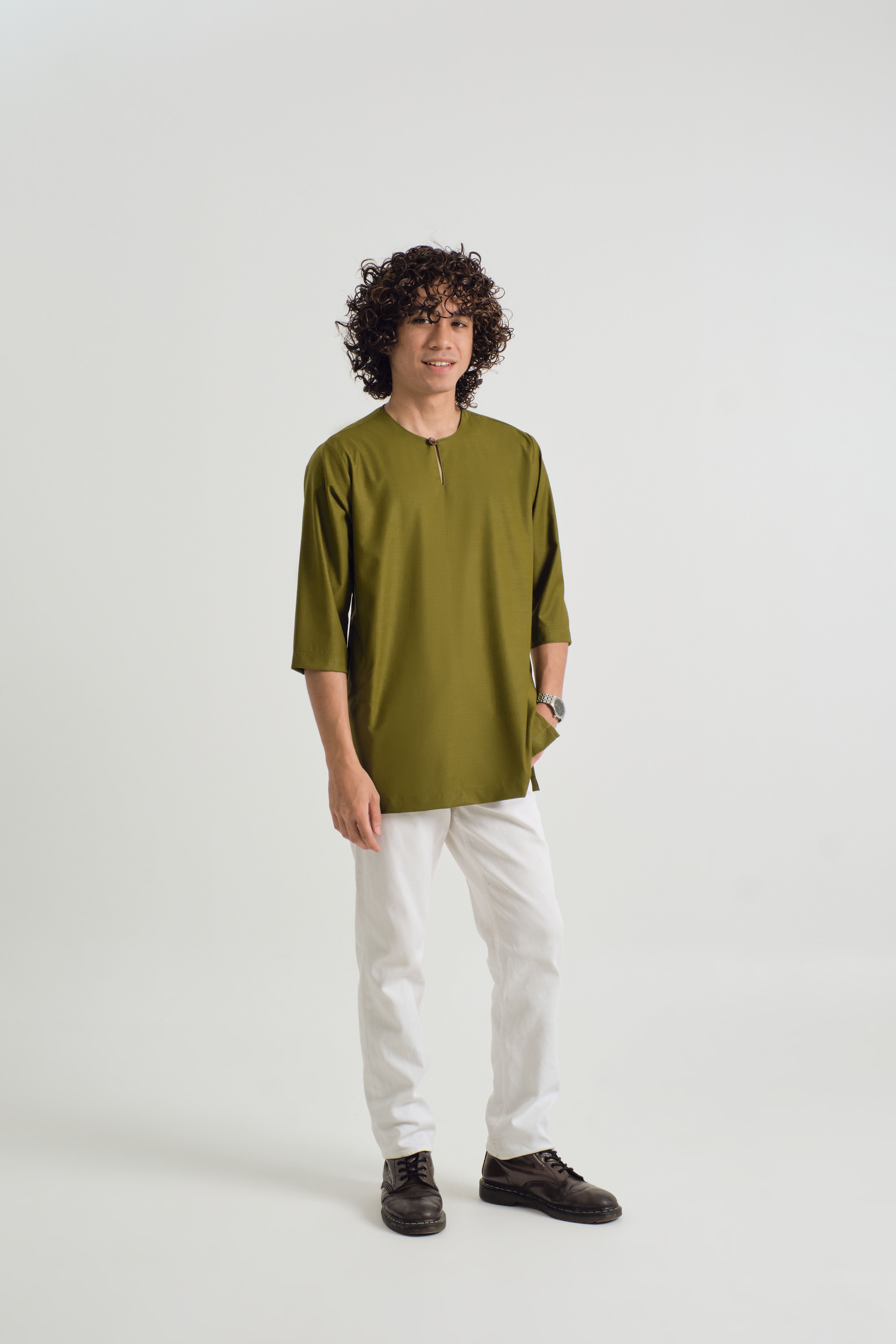 Patawali Three Quarter Sleeve Top - Olive Green