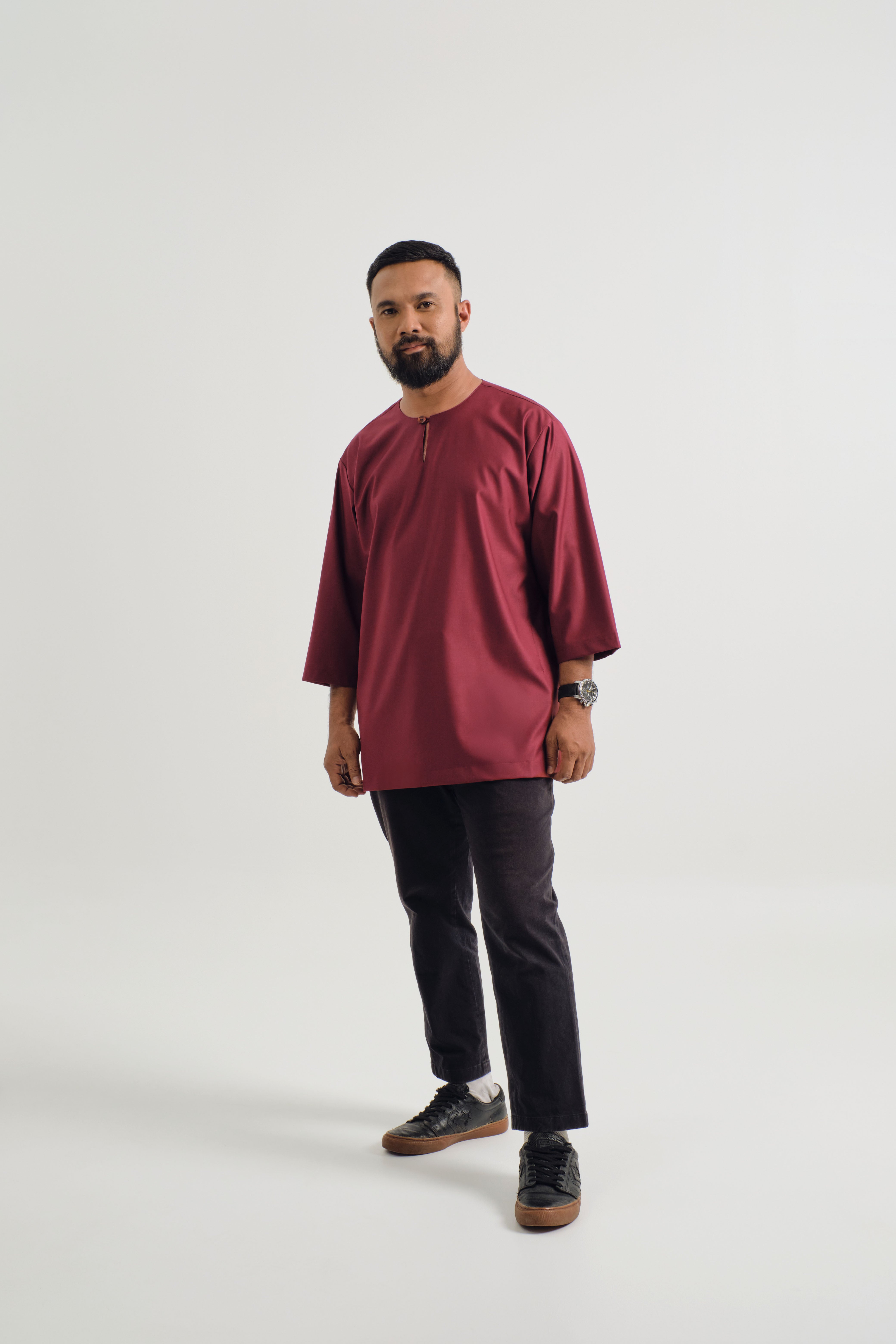 Patawali Three Quarter Sleeve Top - Mahogany Red