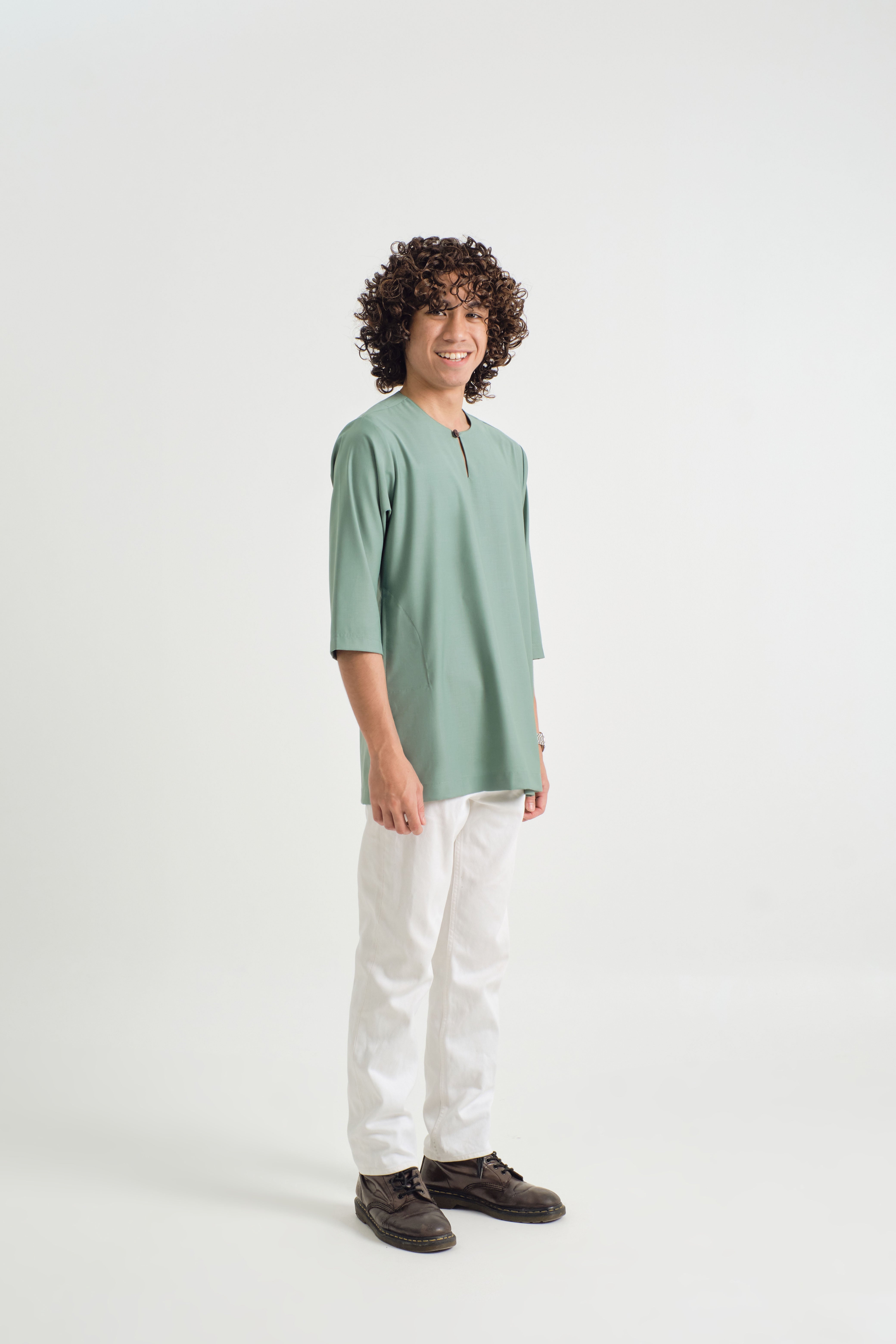 Patawali Three Quarter Sleeve Top - Soft Teal Green