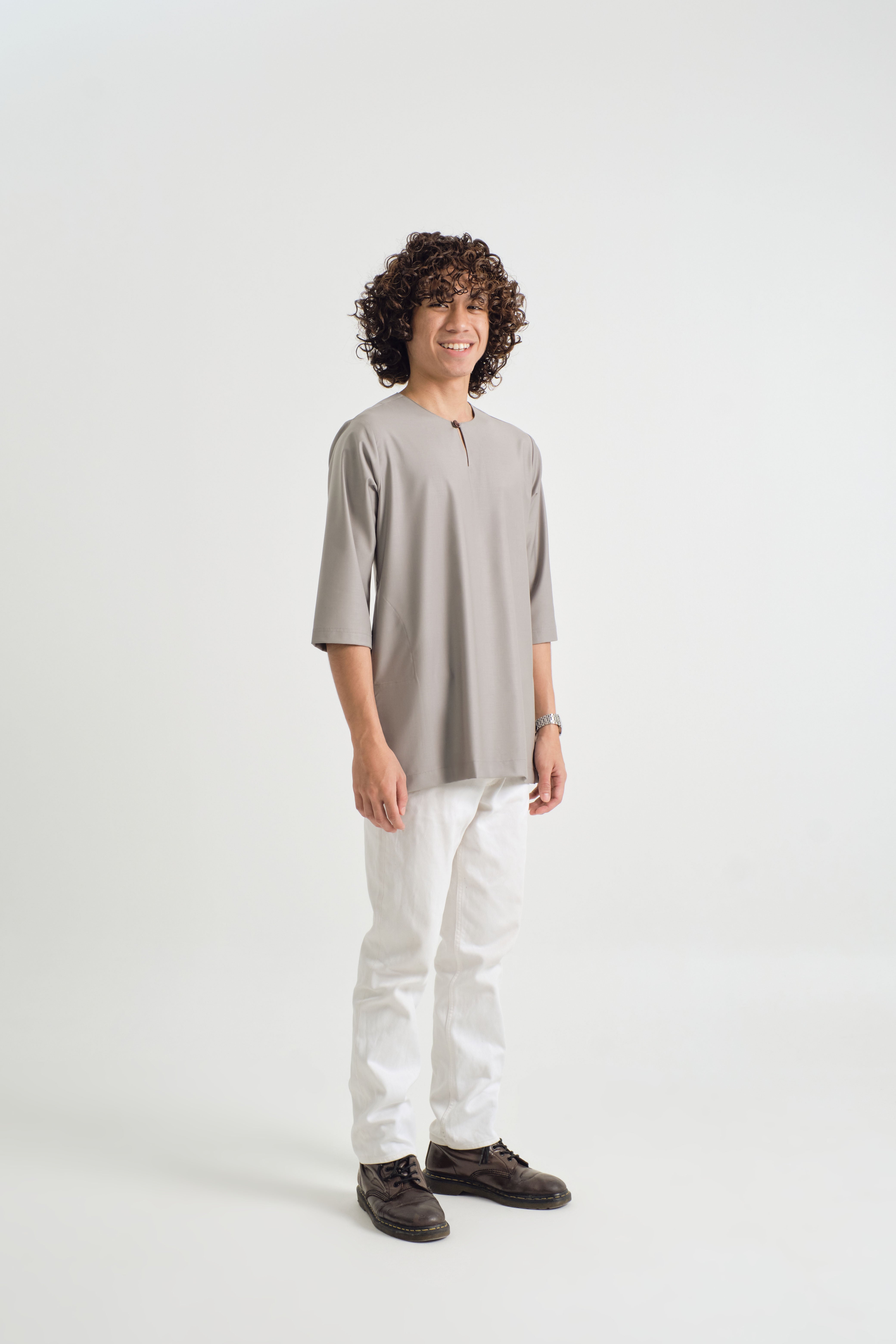 Patawali Three Quarter Sleeve Top - Muted Grey