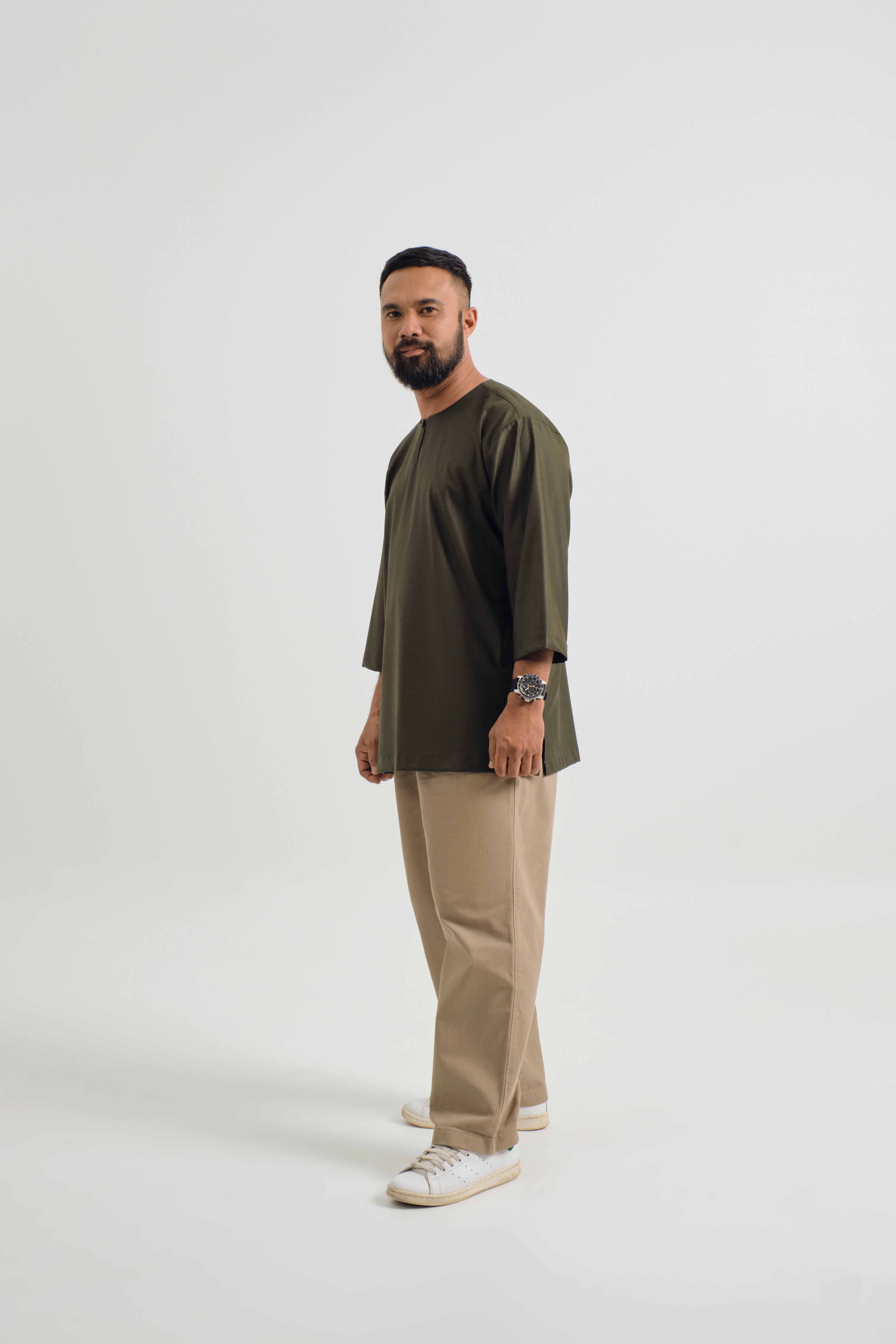 Patawali Three Quarter Sleeve Top - Dark Army Green