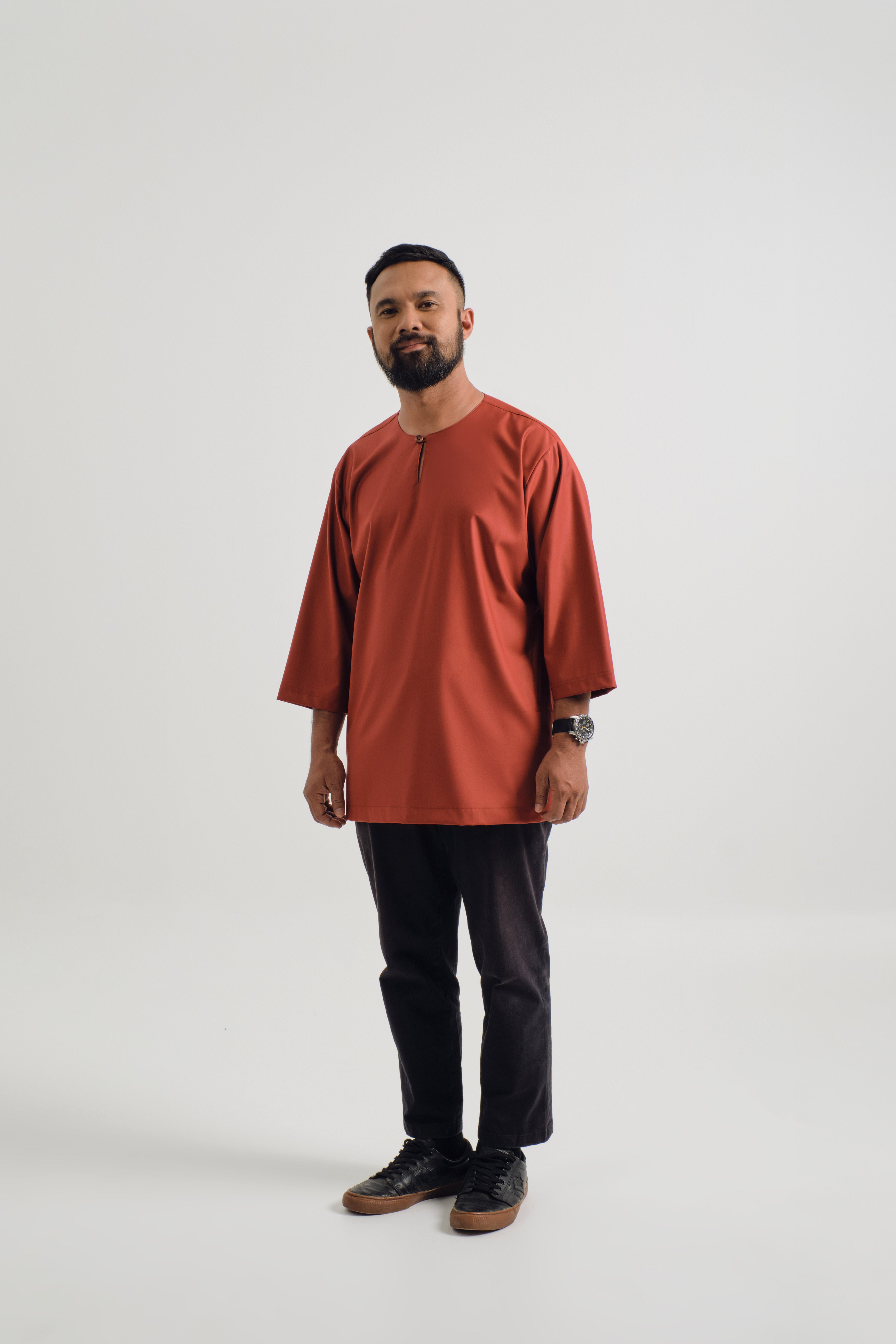 Patawali Three Quarter Sleeve Top - Brick Red