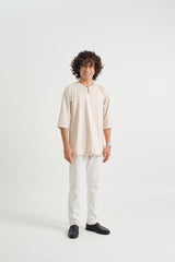 Patawali Three Quarter Sleeve Top - Ecru Beige