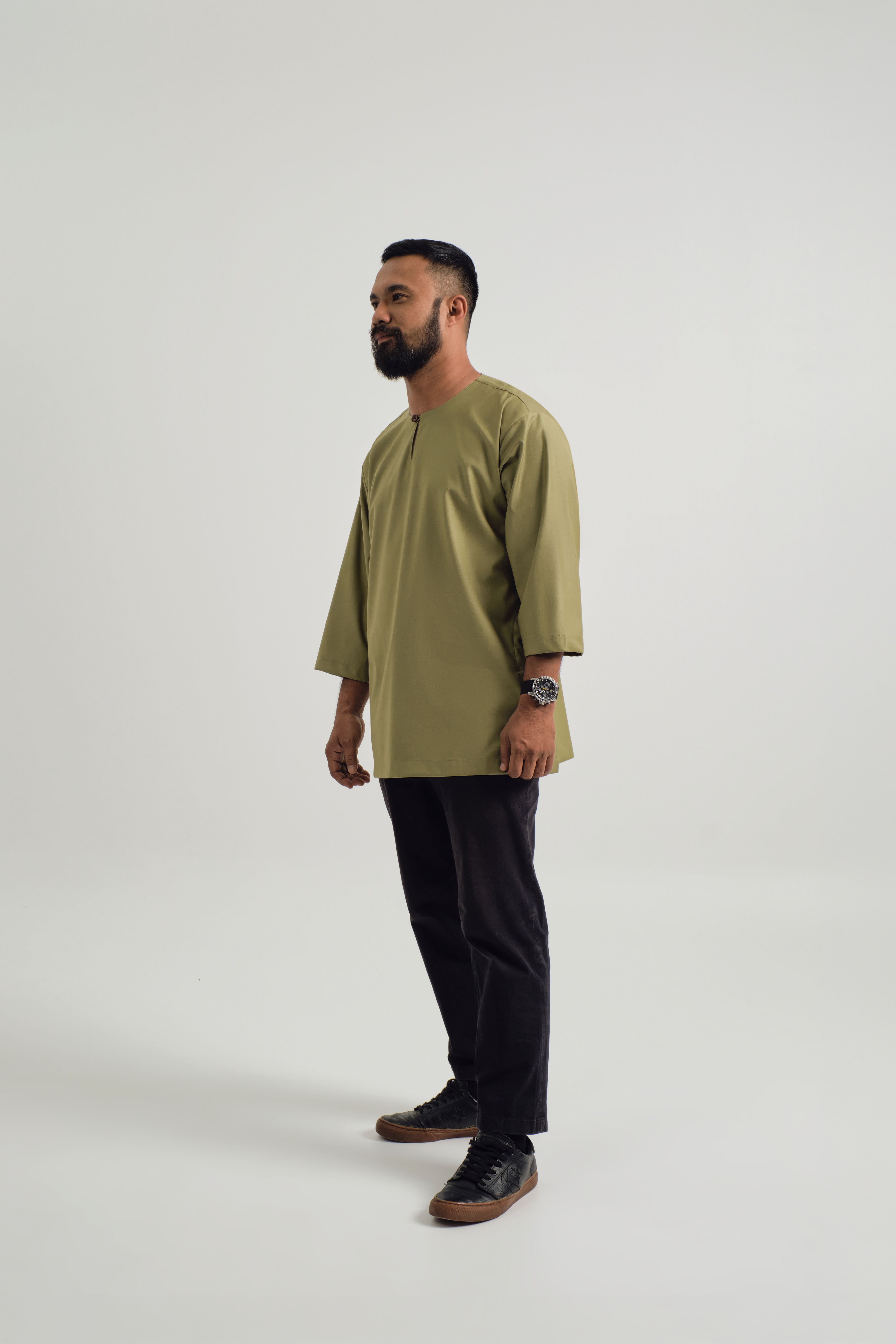 Patawali Three Quarter Sleeve Top - Moss Green