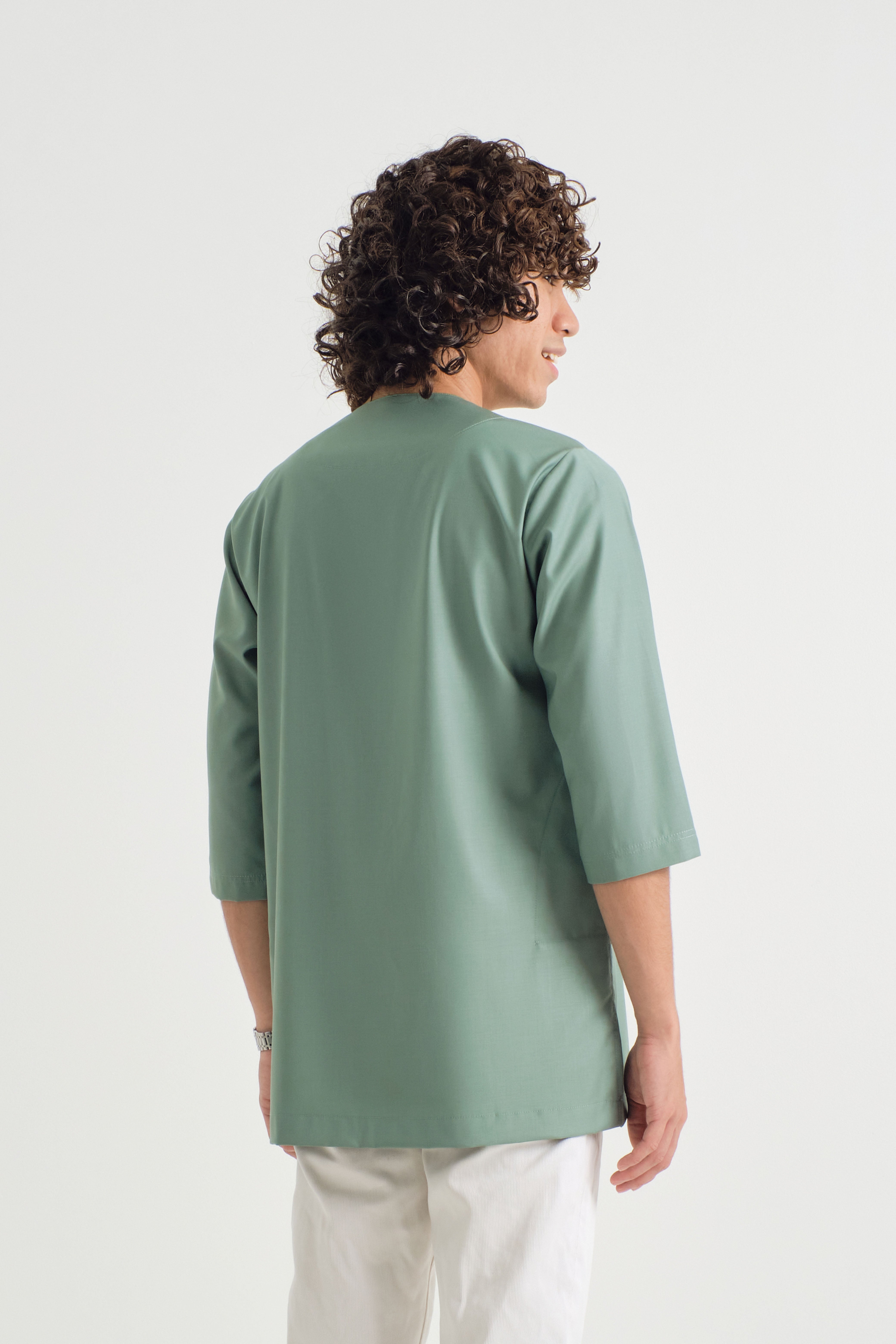 Patawali Three Quarter Sleeve Top - Soft Teal Green