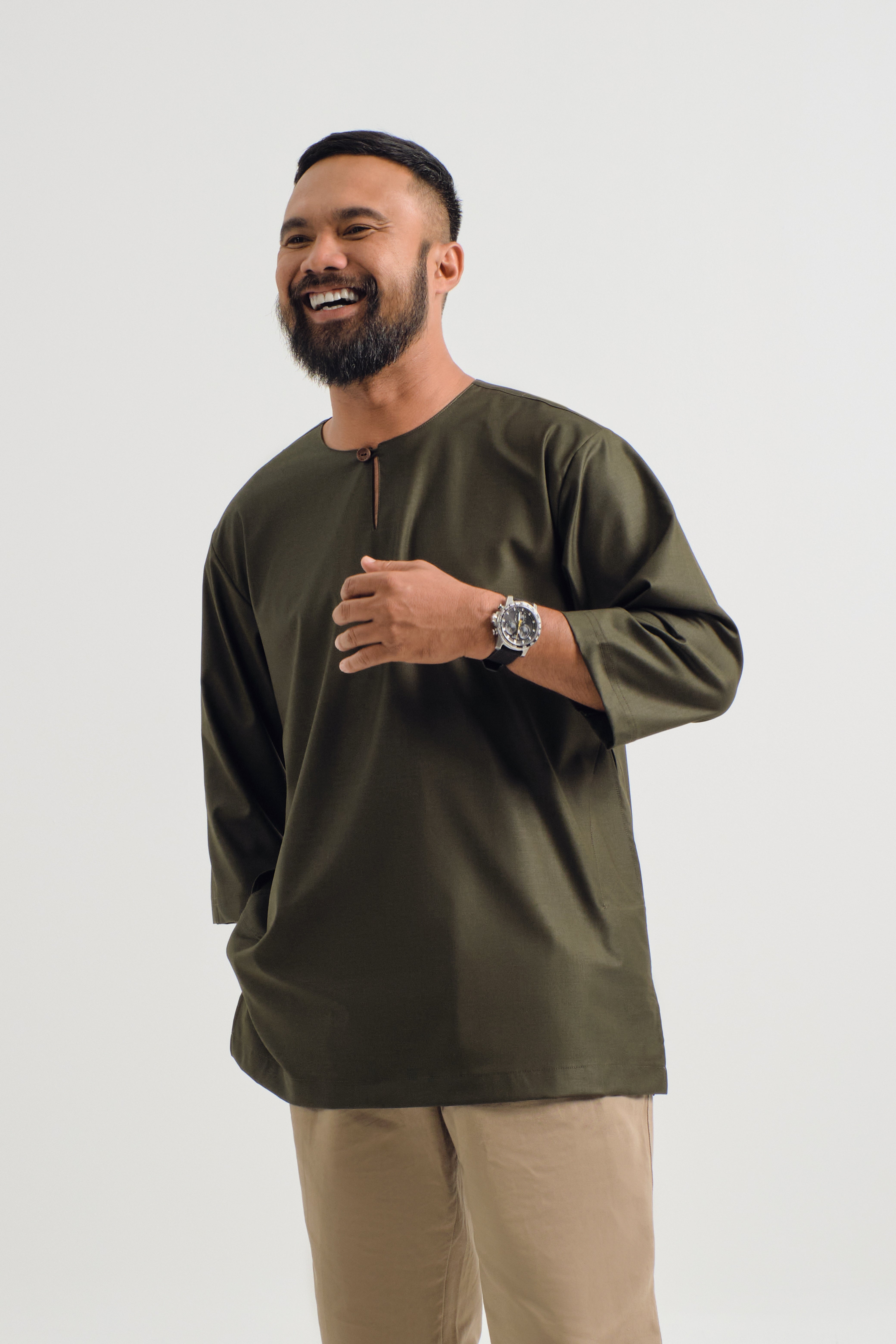 Patawali Three Quarter Sleeve Top - Dark Army Green