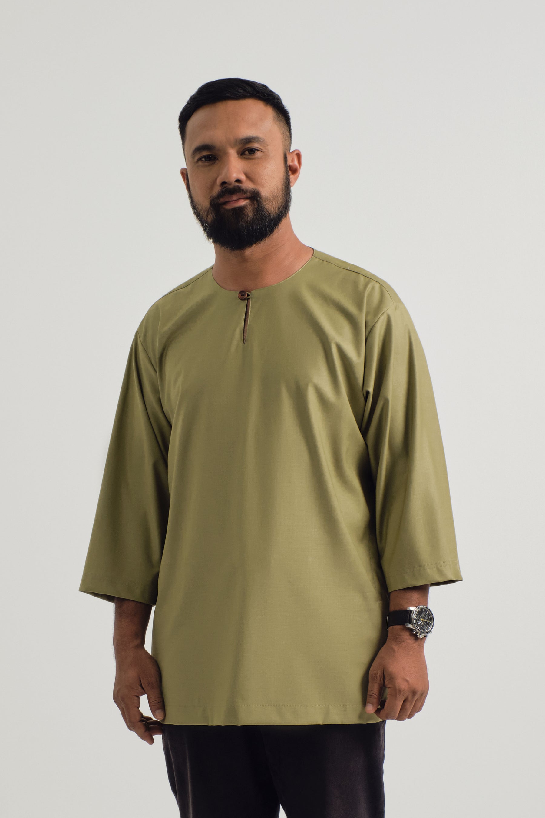 Patawali Three Quarter Sleeve Top - Moss Green