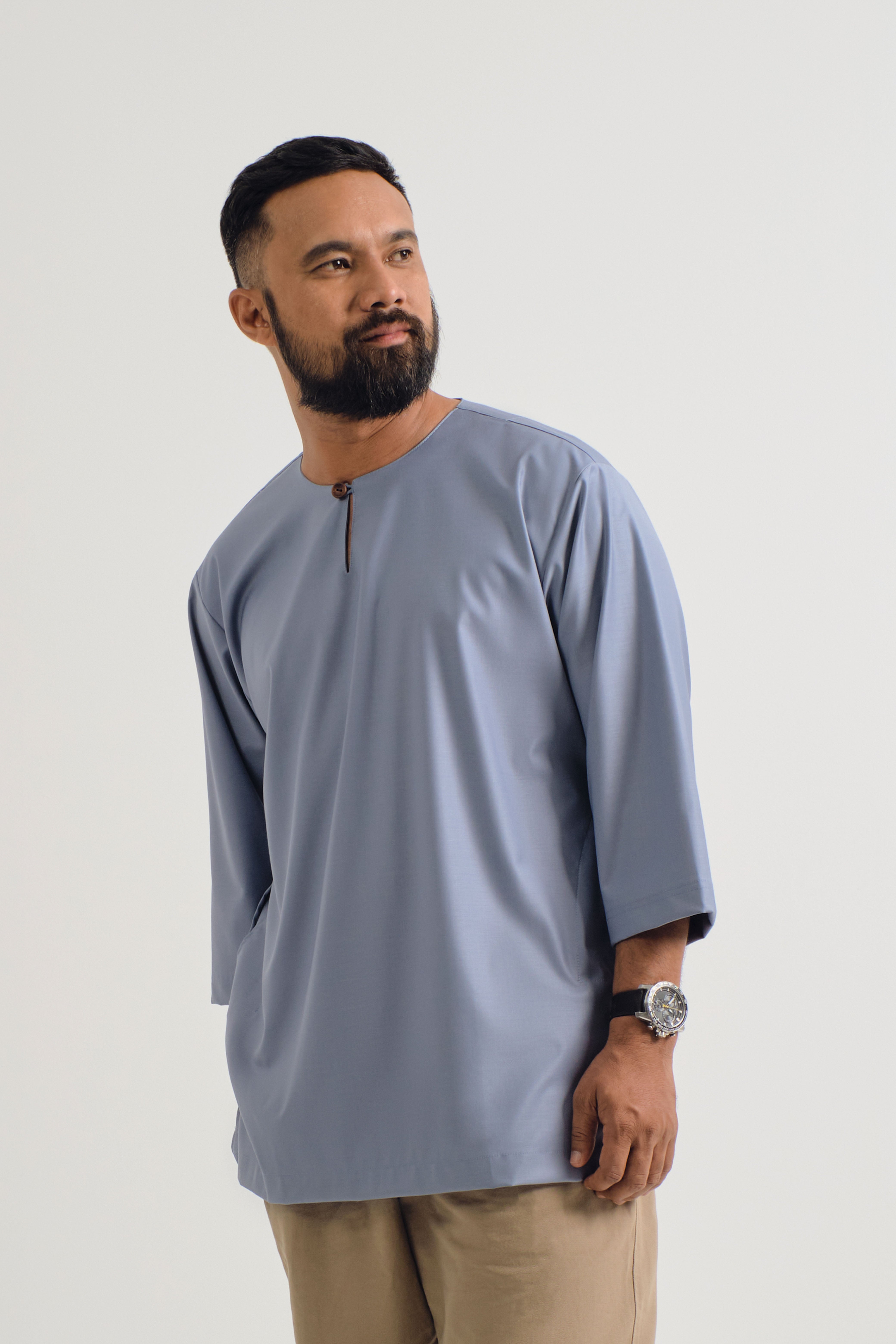 Patawali Three Quarter Sleeve Top - Stone Blue