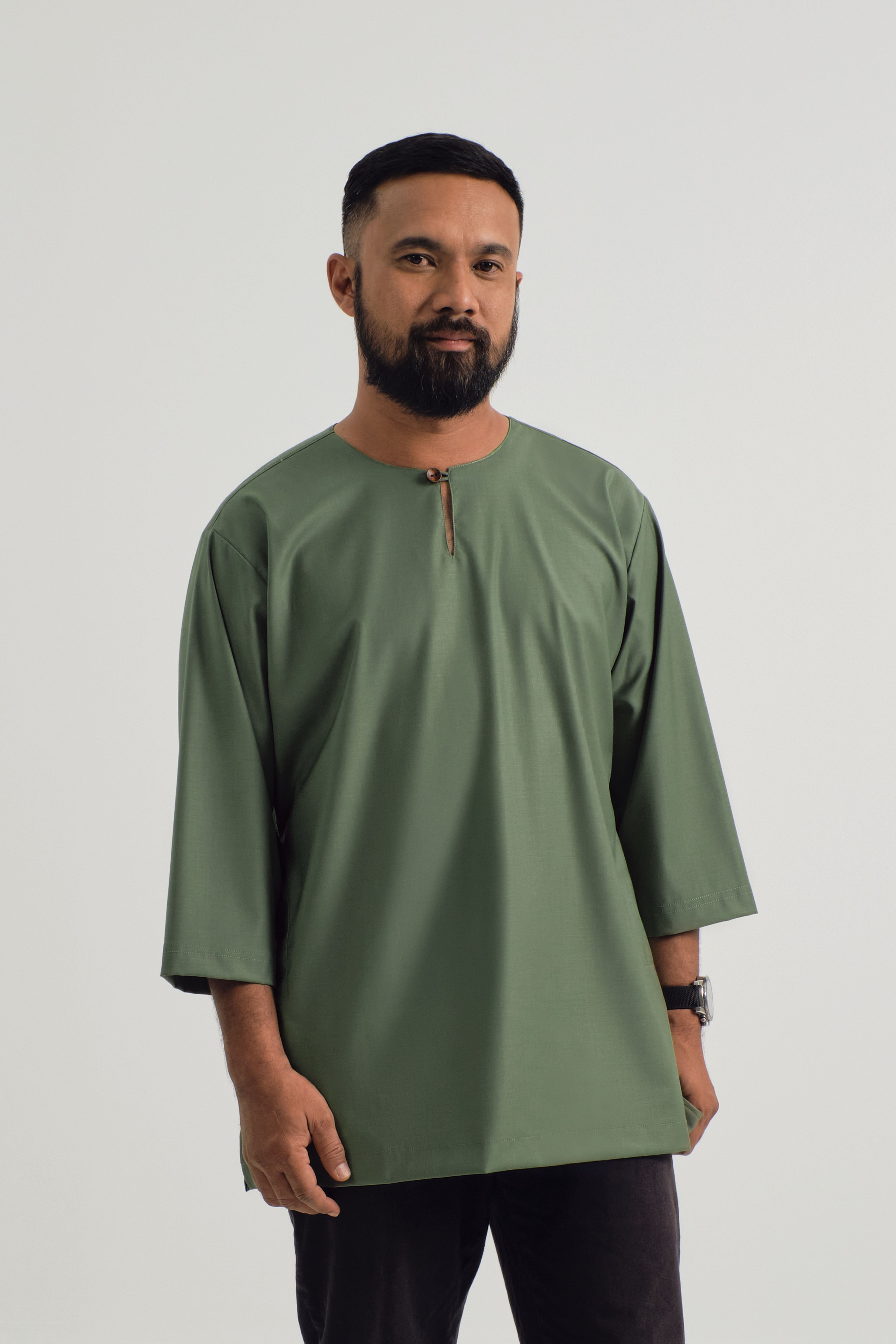 Patawali Three Quarter Sleeve Top - Pickle Green