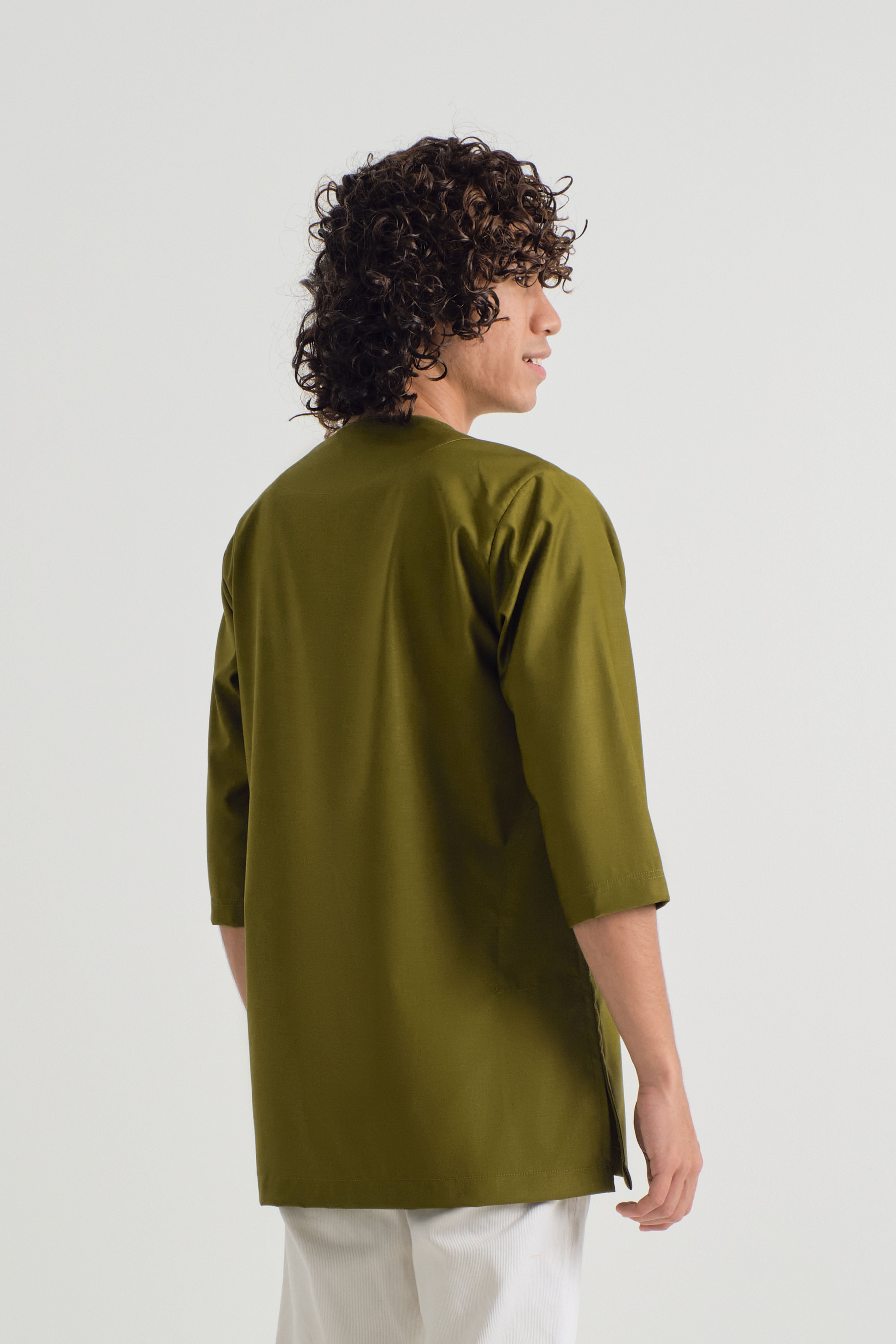 Patawali Three Quarter Sleeve Top - Olive Green