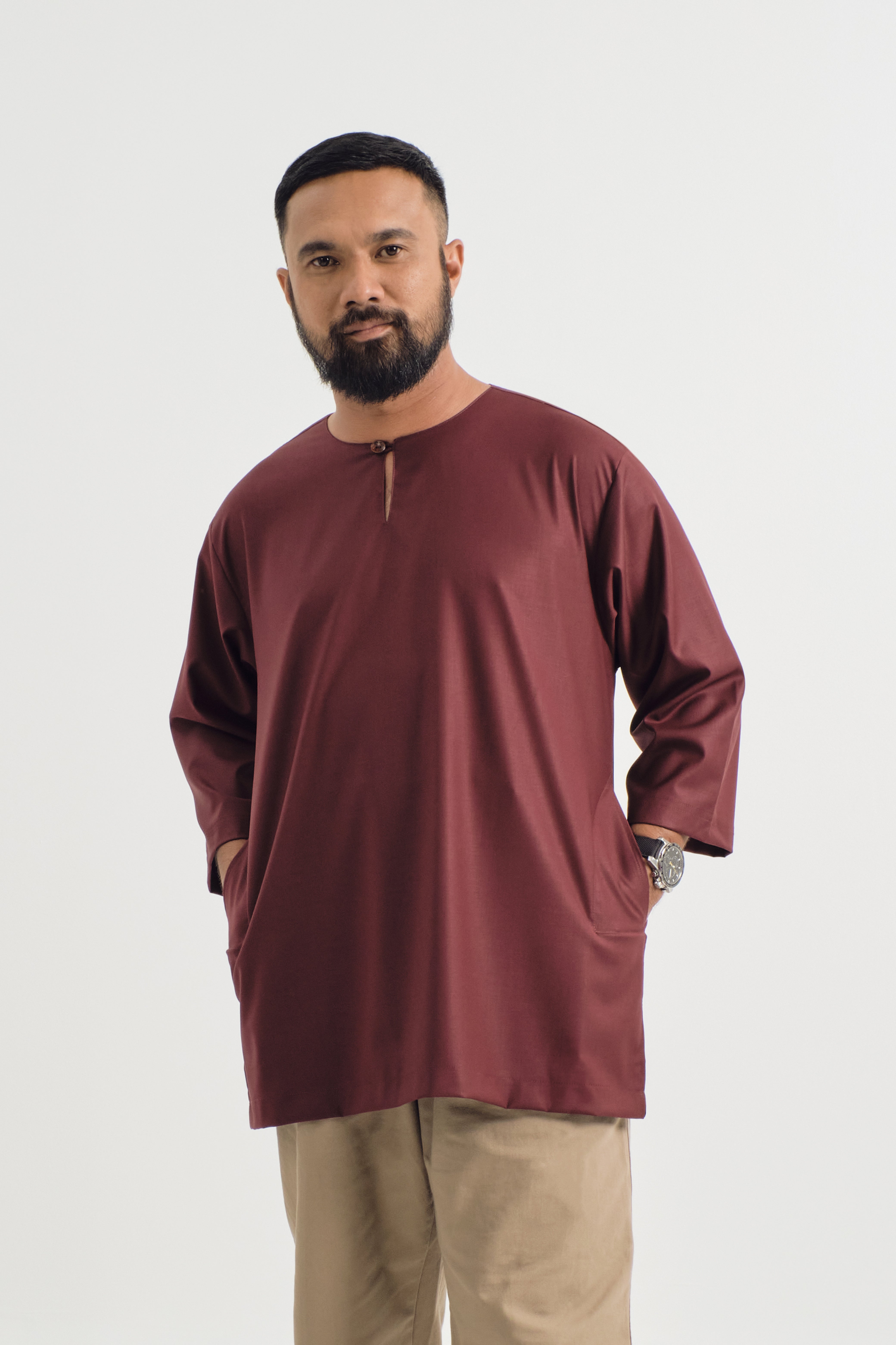 Patawali Three Quarter Sleeve Top - Burgundy Red