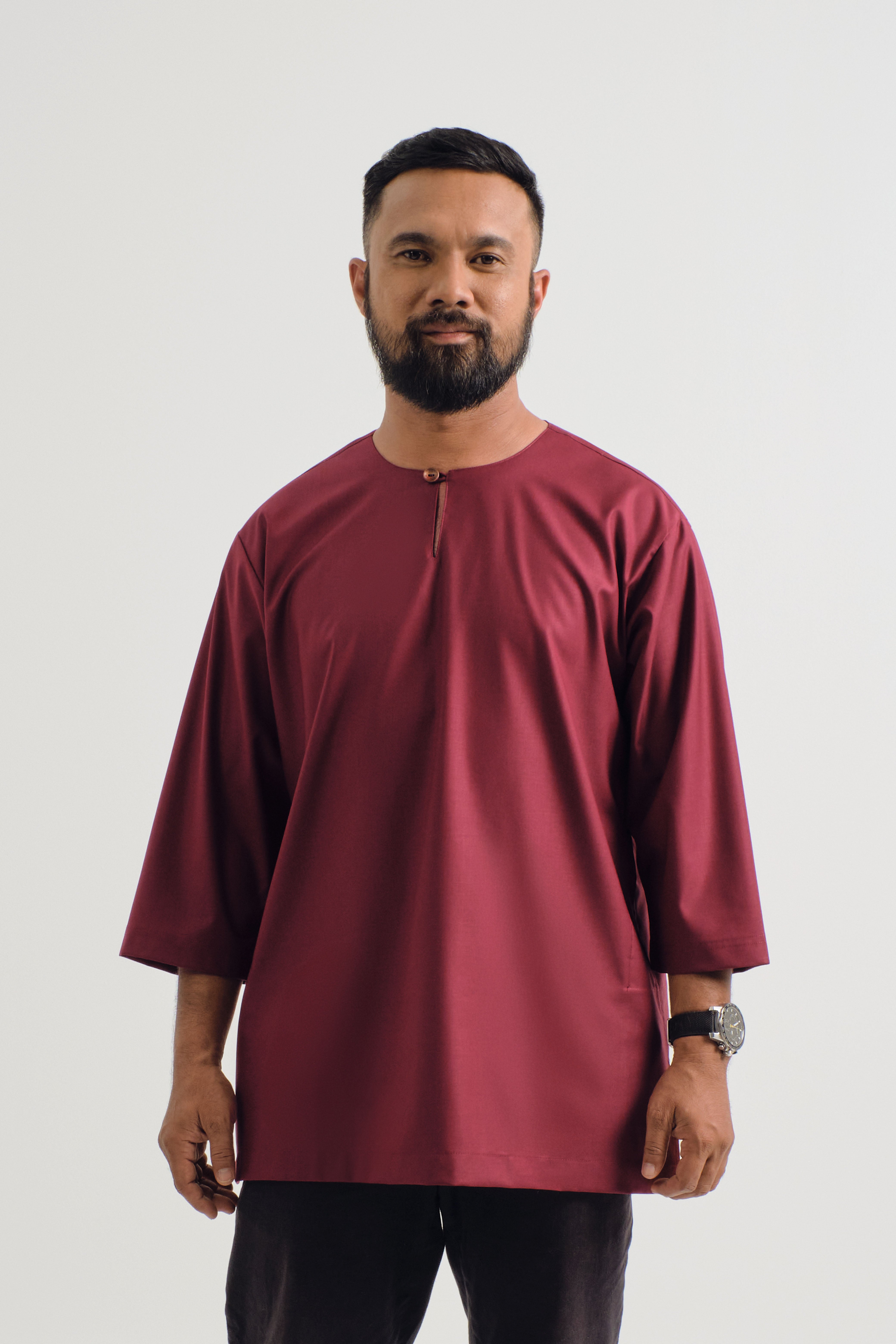 Patawali Three Quarter Sleeve Top - Mahogany Red