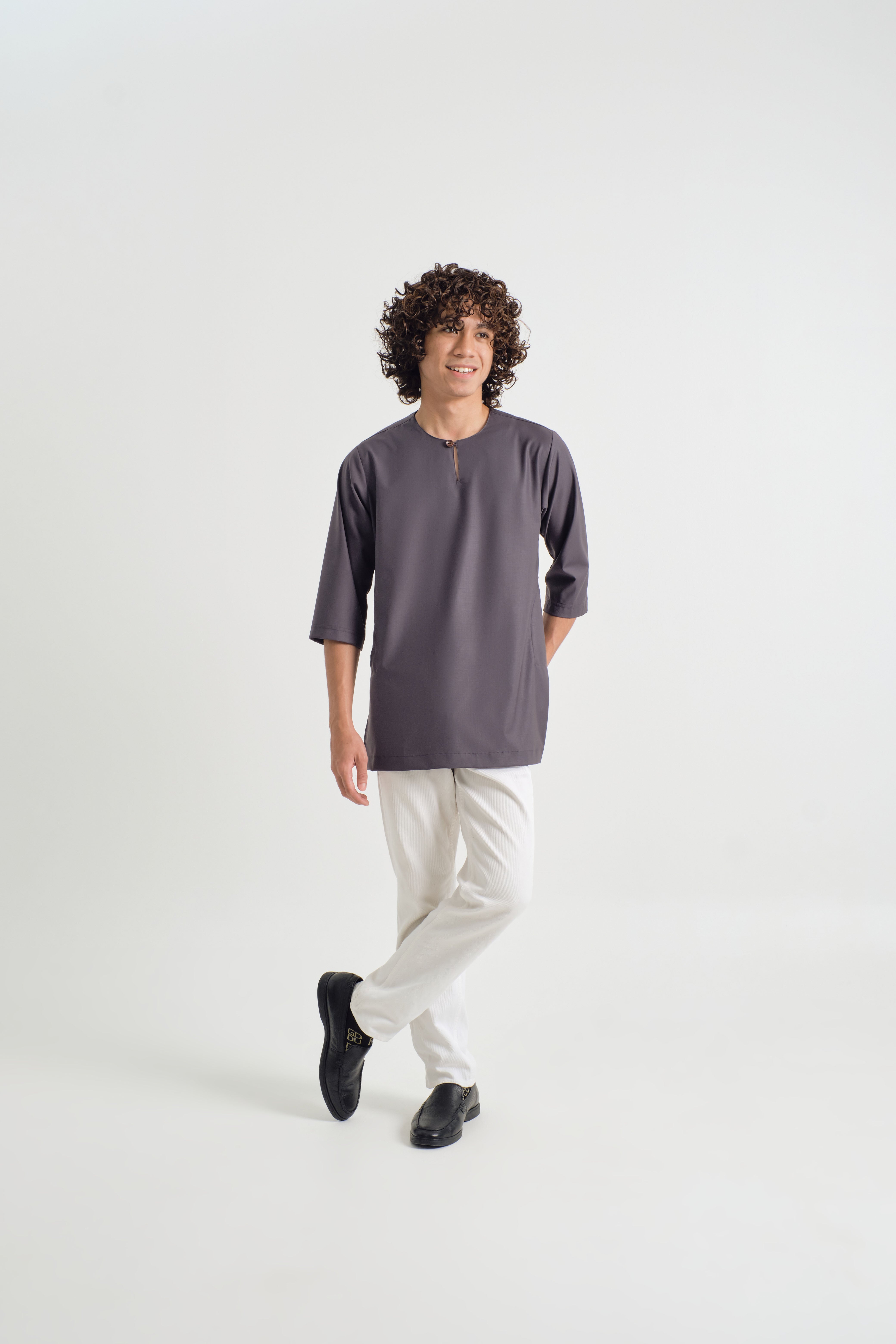 Patawali Three Quarter Sleeve Top - Lead Grey