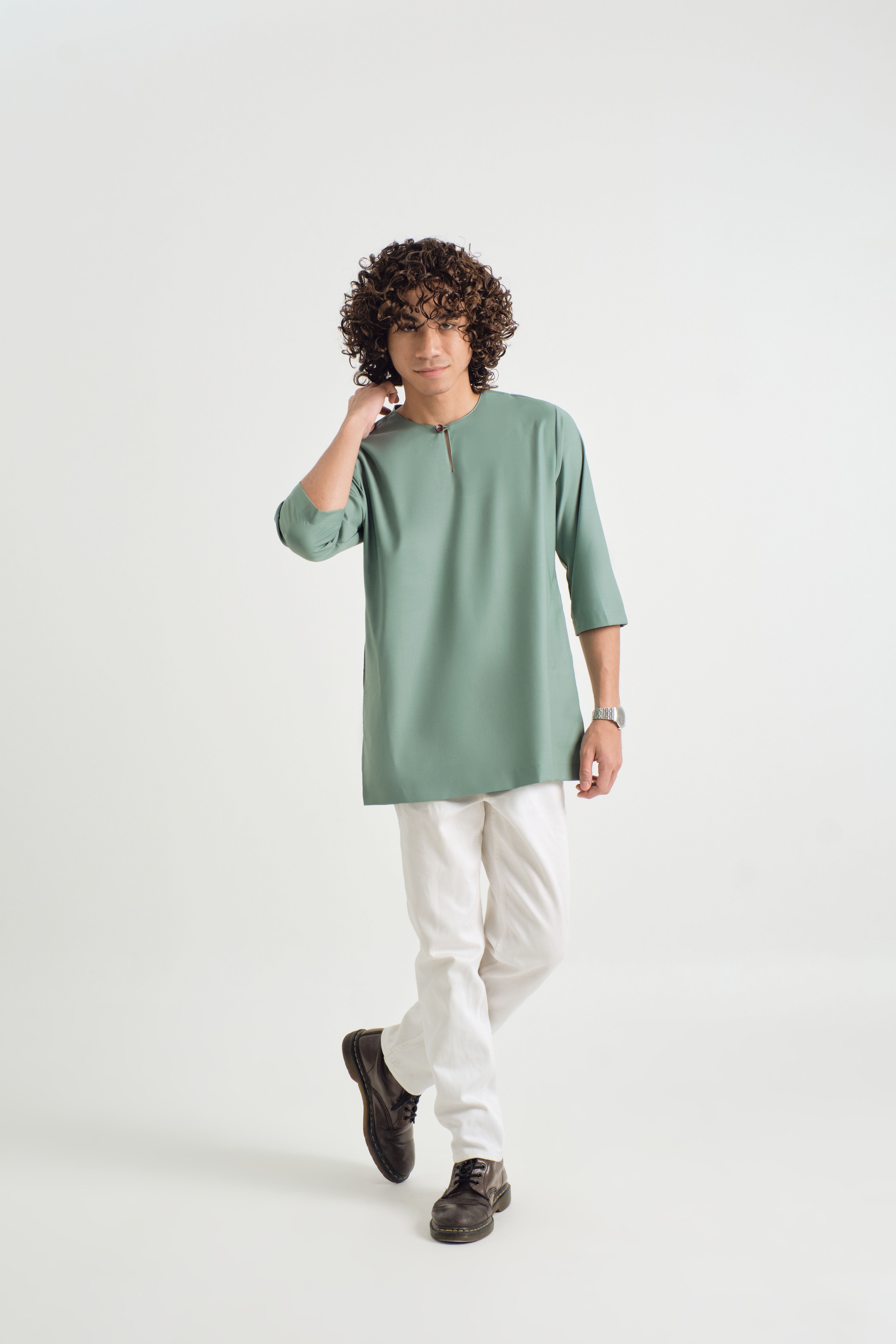 Patawali Three Quarter Sleeve Top - Soft Teal Green