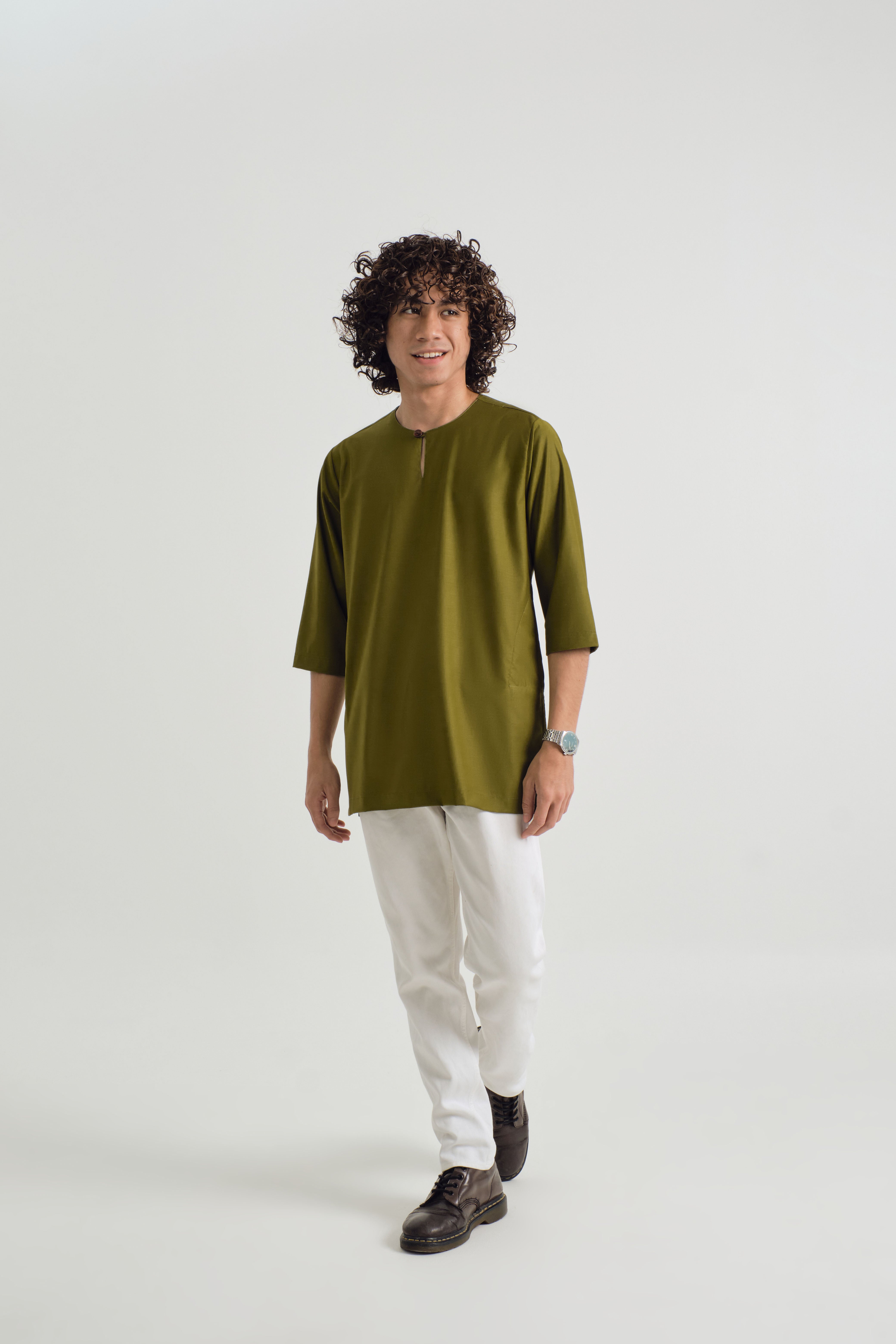 Patawali Three Quarter Sleeve Top - Olive Green