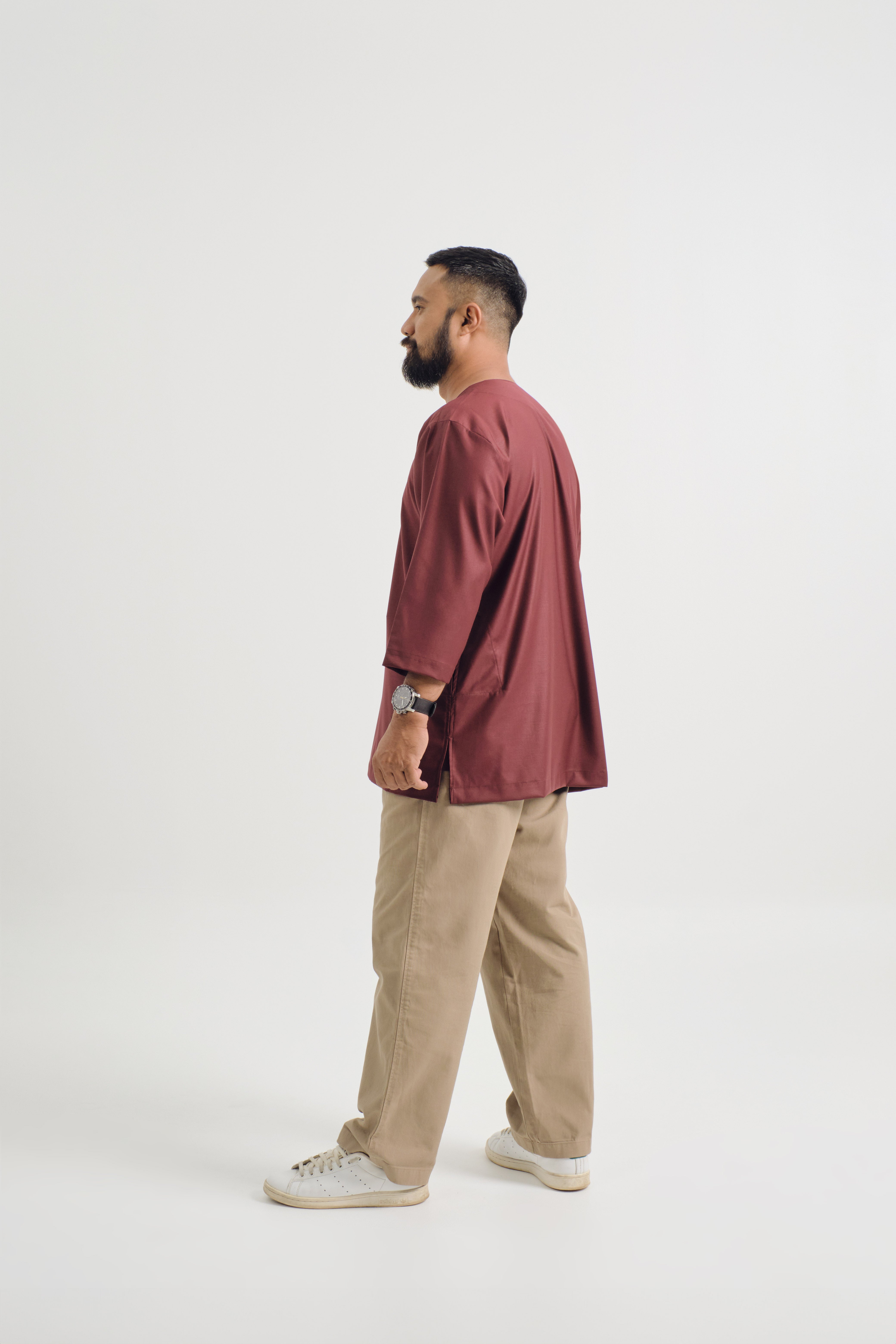 Patawali Three Quarter Sleeve Top - Burgundy Red