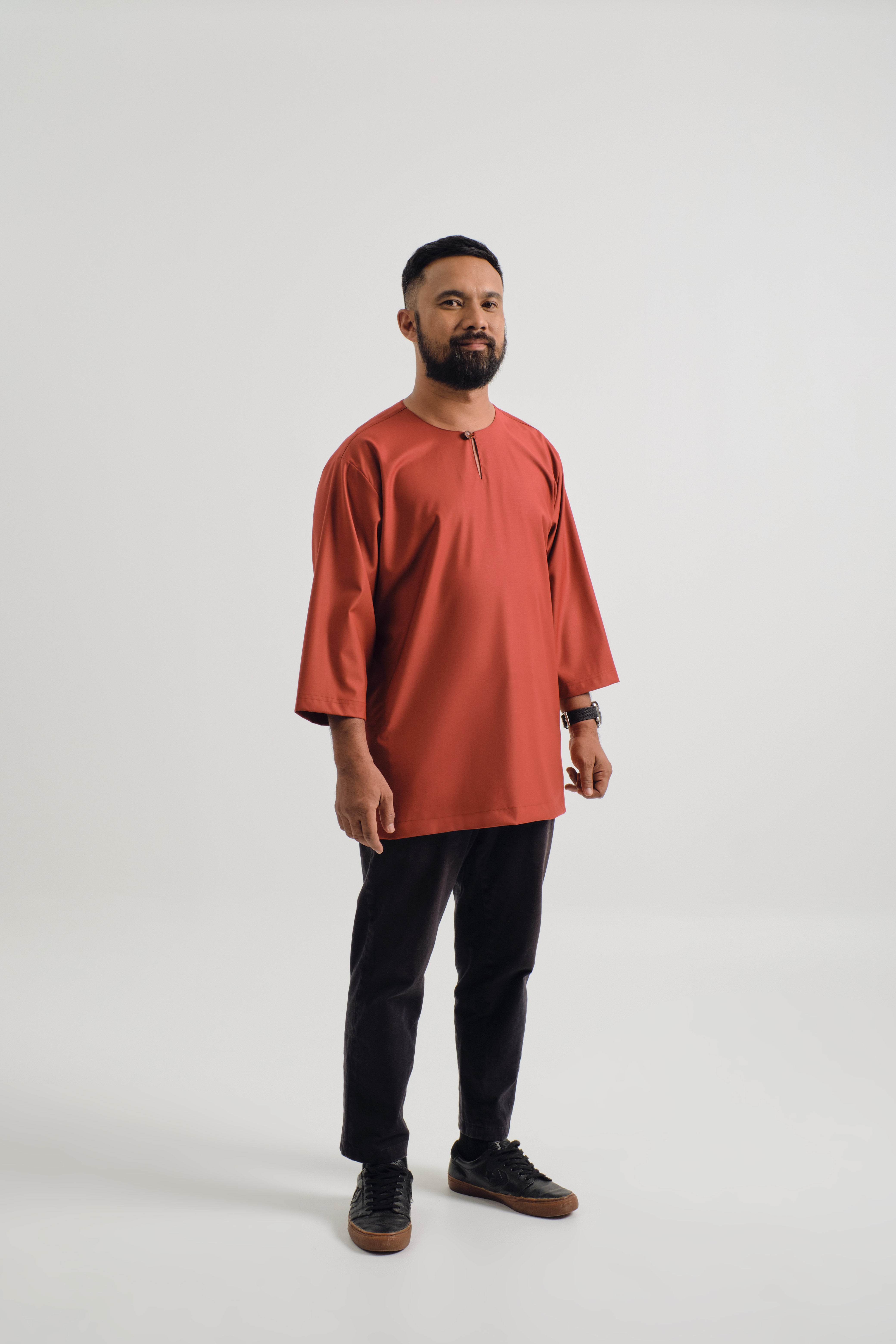 Patawali Three Quarter Sleeve Top - Brick Red