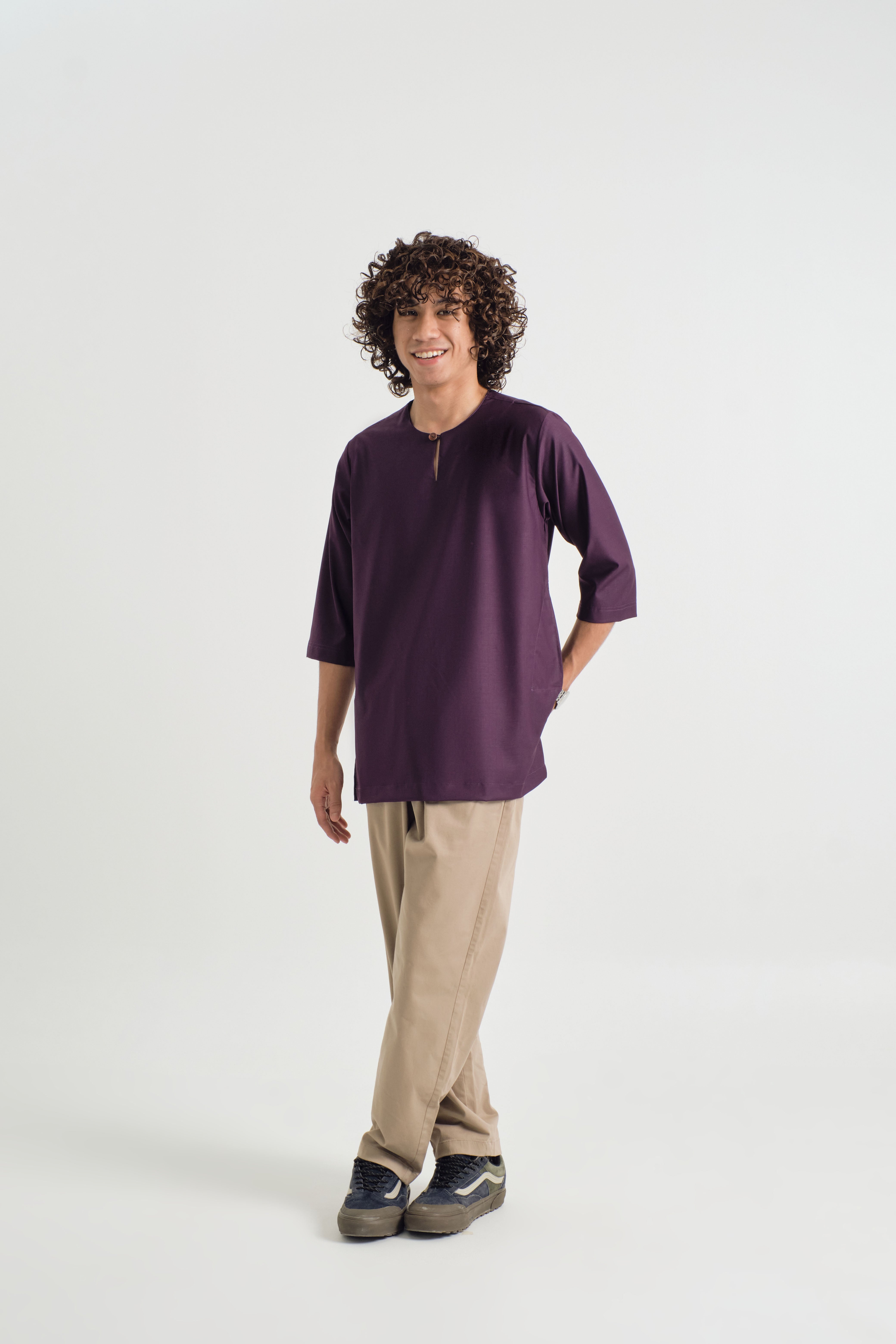 Patawali Three Quarter Sleeve Top - Dark Purple